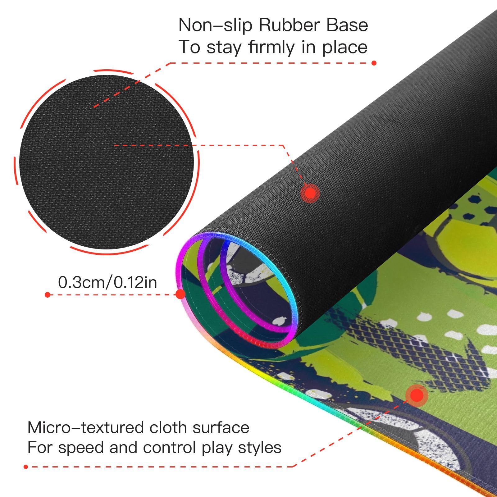 Wireless Charging Gaming Mouse Pad with 14 RGB Lighting Effects - 31.5x11.8 Inch Large Football & Geometric Design Mousepad for PC, PS5, Xbox - Perfect for Esports, Office Work & Home Gaming Setup