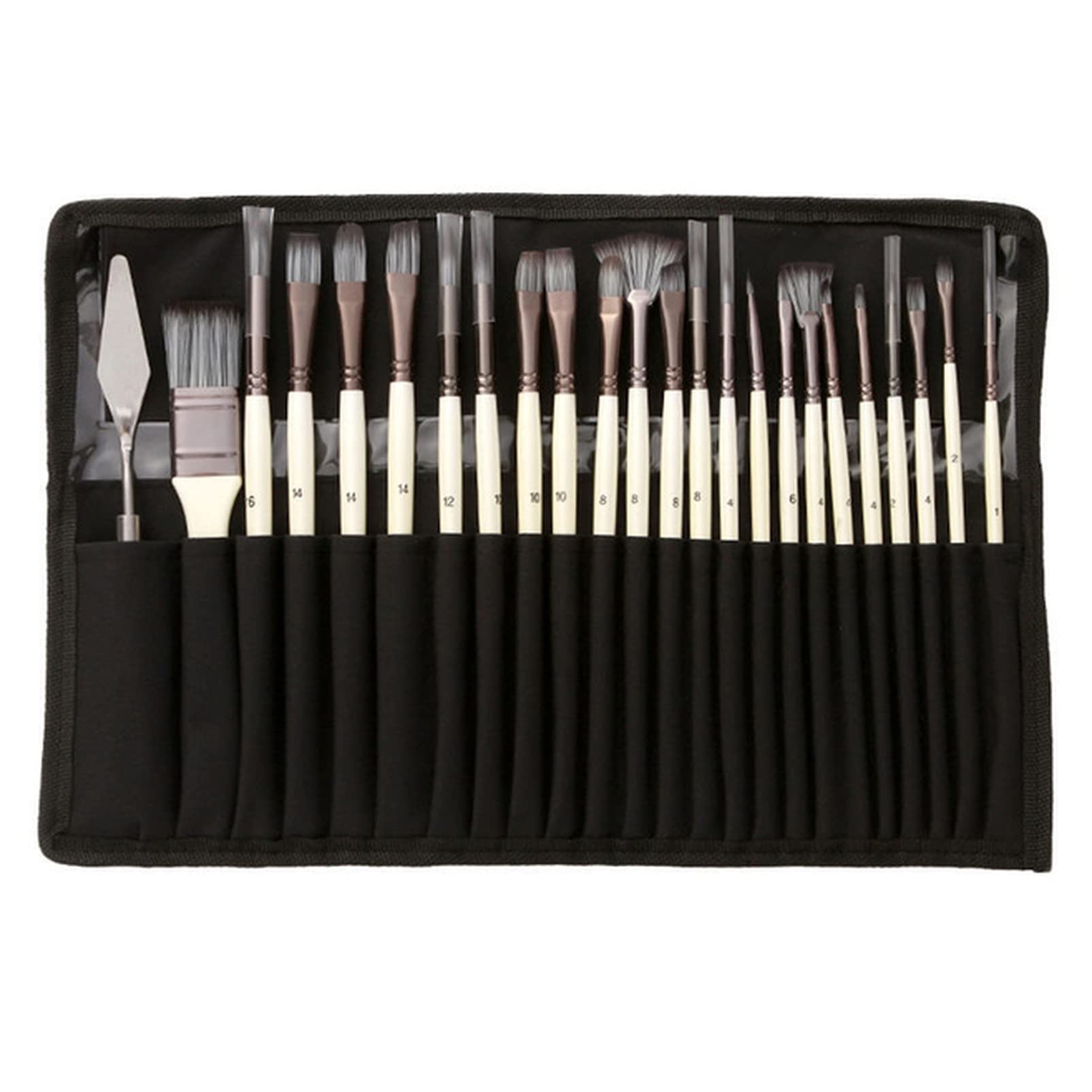Premium 24-Piece Oil Paint Brush Set - Nylon Hair, Wooden Handle for Watercolor, Acrylic & Oil Painting - Includes Scrubber & Scraper - Professional Artist Supplies (Black) - Perfect for Canvas, Paper & DIY Art Projects