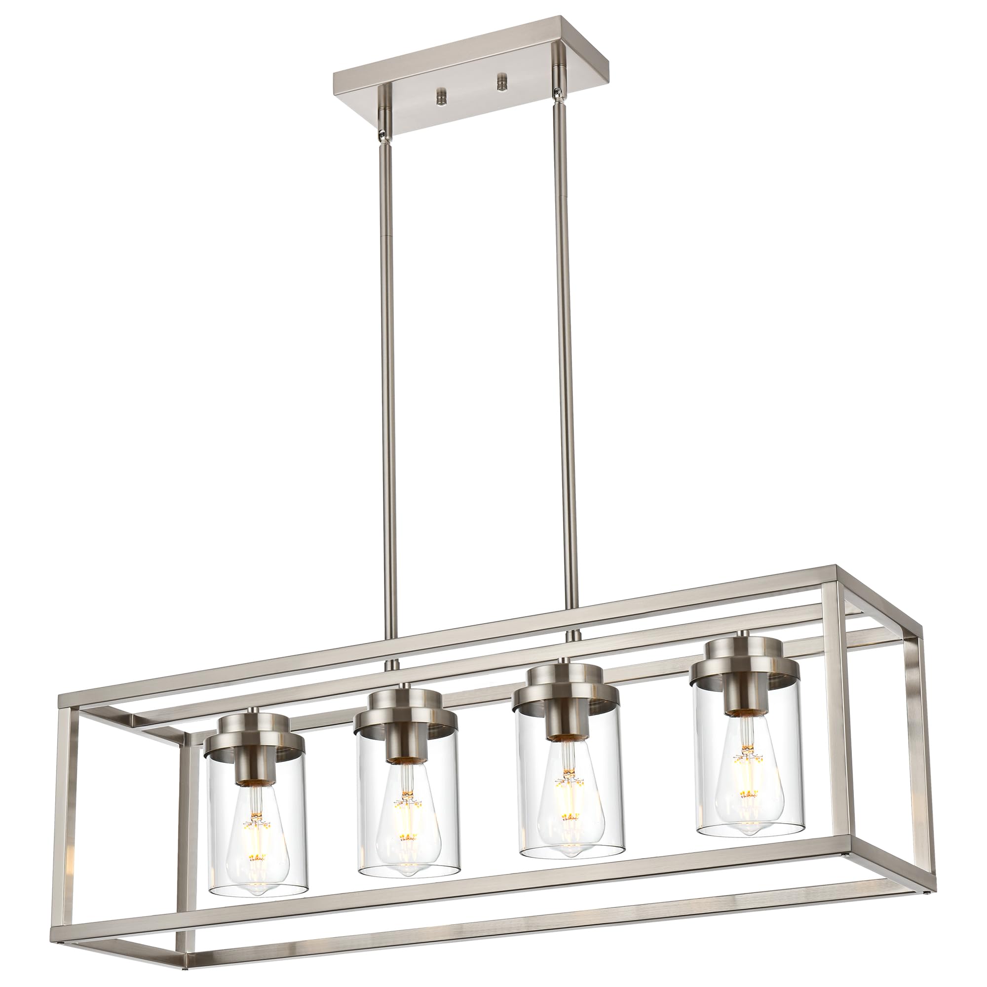 MELUCEE 30.3 Inch Modern 4-Light Linear Chandelier - Brushed Nickel Pendant Light Fixture with Clear Glass Shade - Perfect for Kitchen Island, Dining Room, Pool Table Lighting and Home Decor