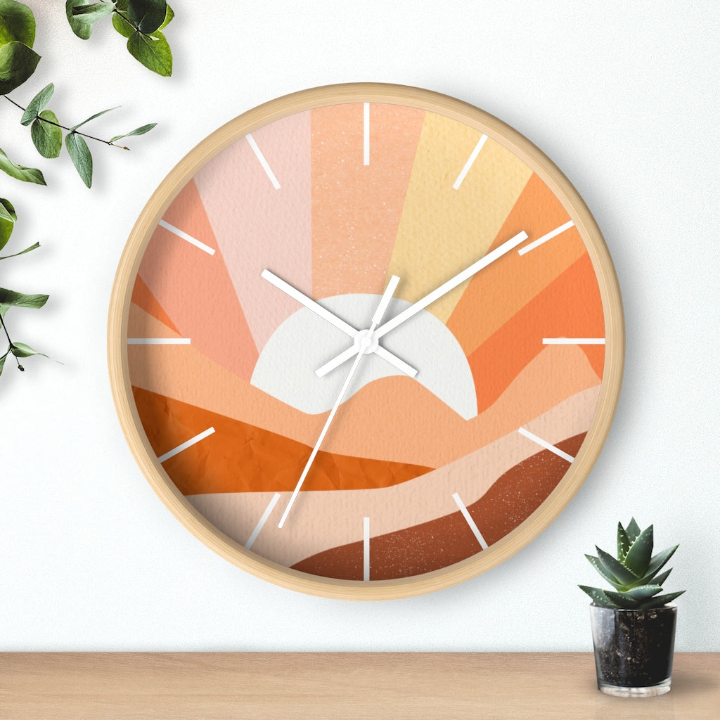 Silent Wall Clock with Sunrise Landscape Design - Modern Bohemian Decor for Living Room, Bedroom & Office