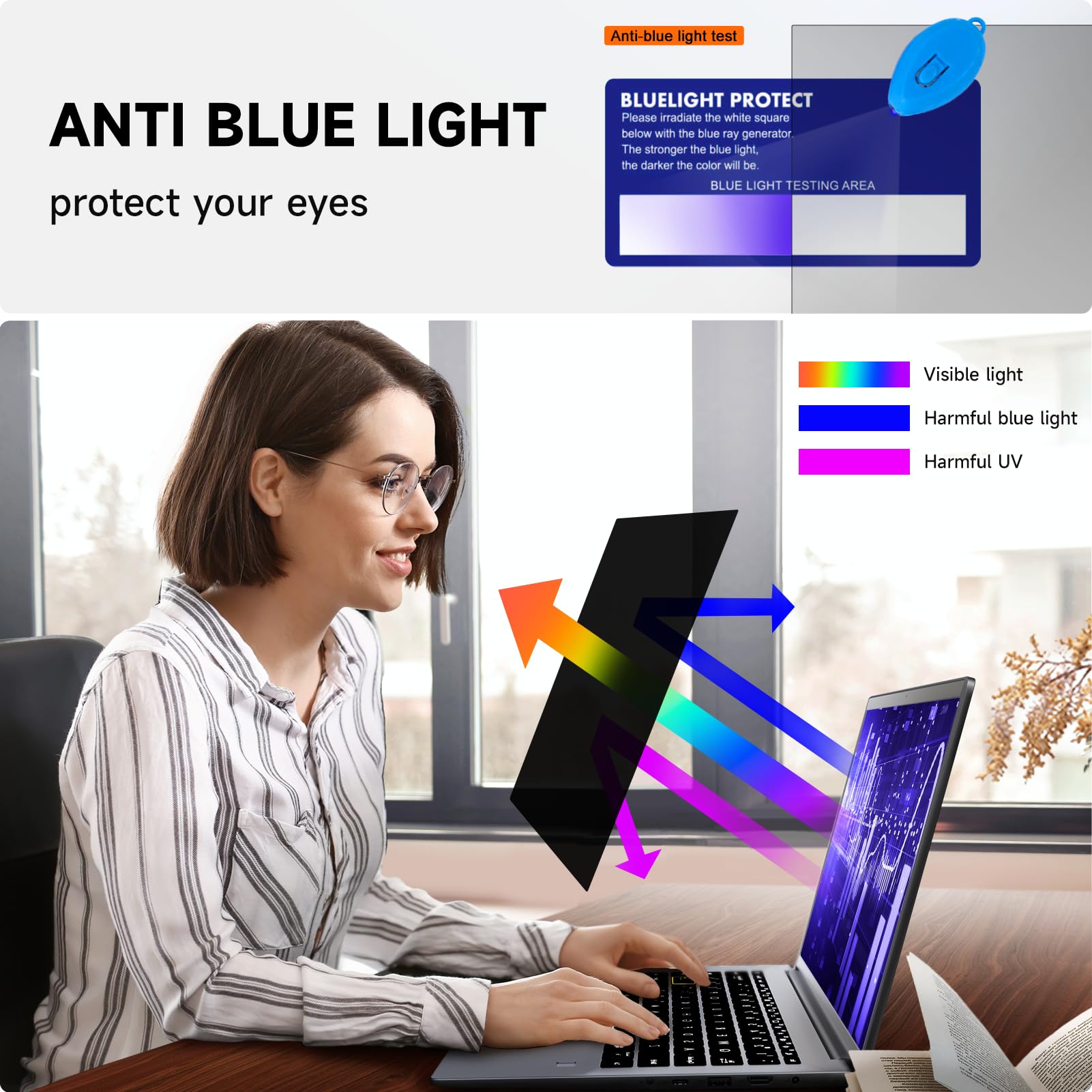 17.3 Inch Mamol Laptop Privacy Screen - 16:9 Anti Blue Light Glare Filter, Removable Anti-Scratch Screen Protector for Enhanced Privacy in Office and Public Spaces