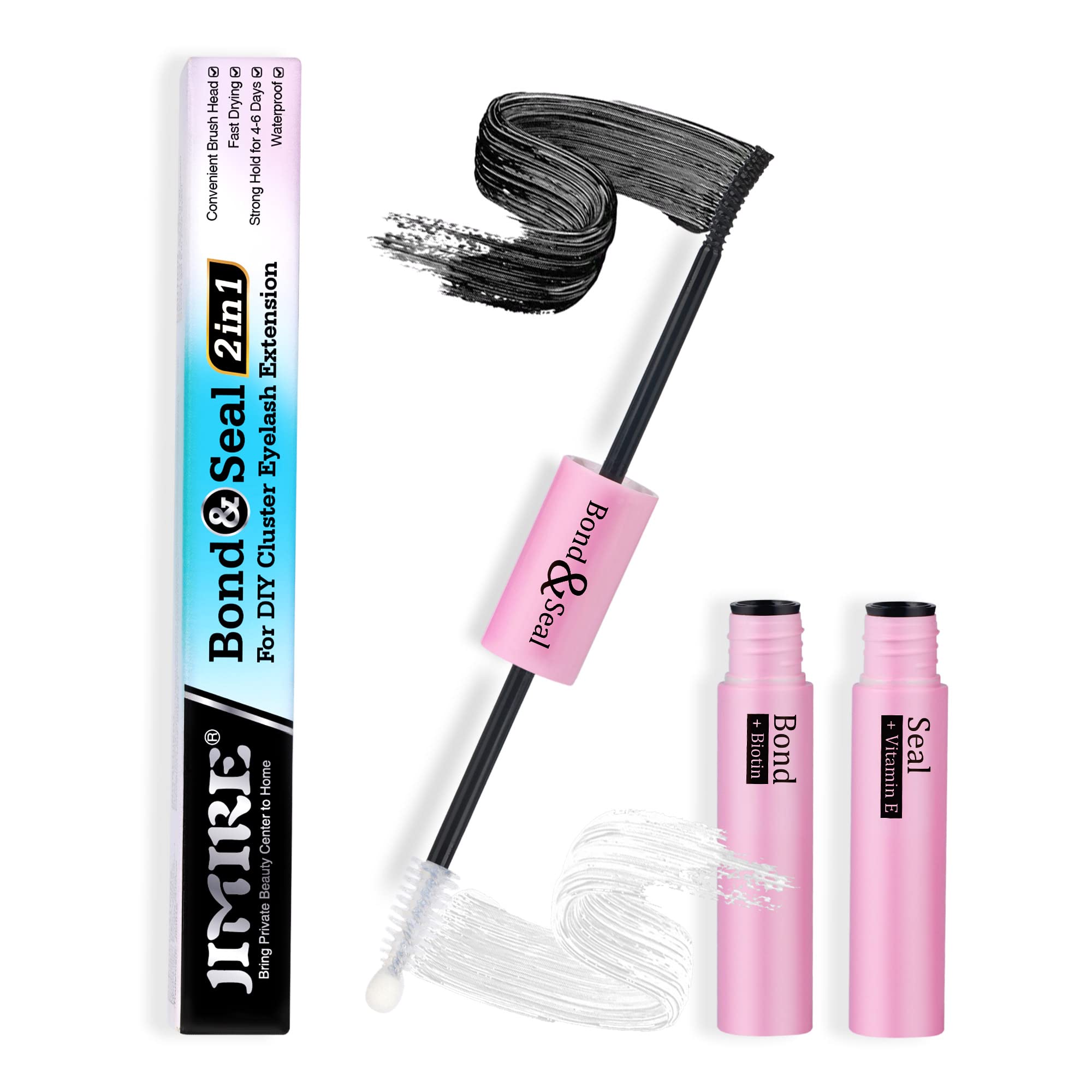 JIMIRE 2-in-1 Lash Glue Bond & Seal - Waterproof Eyelash Adhesive for DIY Individual & Cluster Lashes | 72 Hour Strong Hold | Hypoallergenic for Sensitive Eyes | Perfect for Daily Wear, Special Occasions & Professional Makeup
