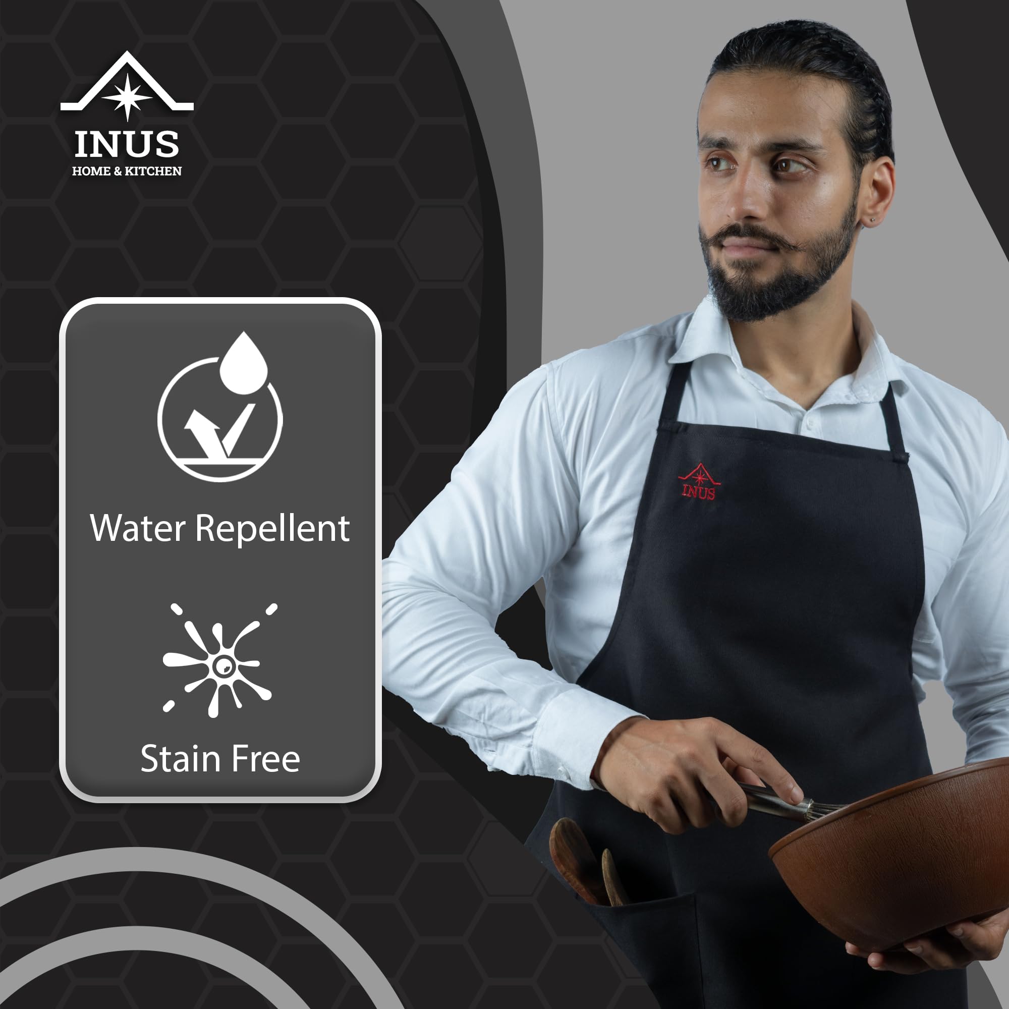 **INUS Adjustable Water-Resistant Kitchen Apron for Adults - Removable Sheet for Easy Cleaning - Perfect for Home, Hotel & Restaurant Cooking**