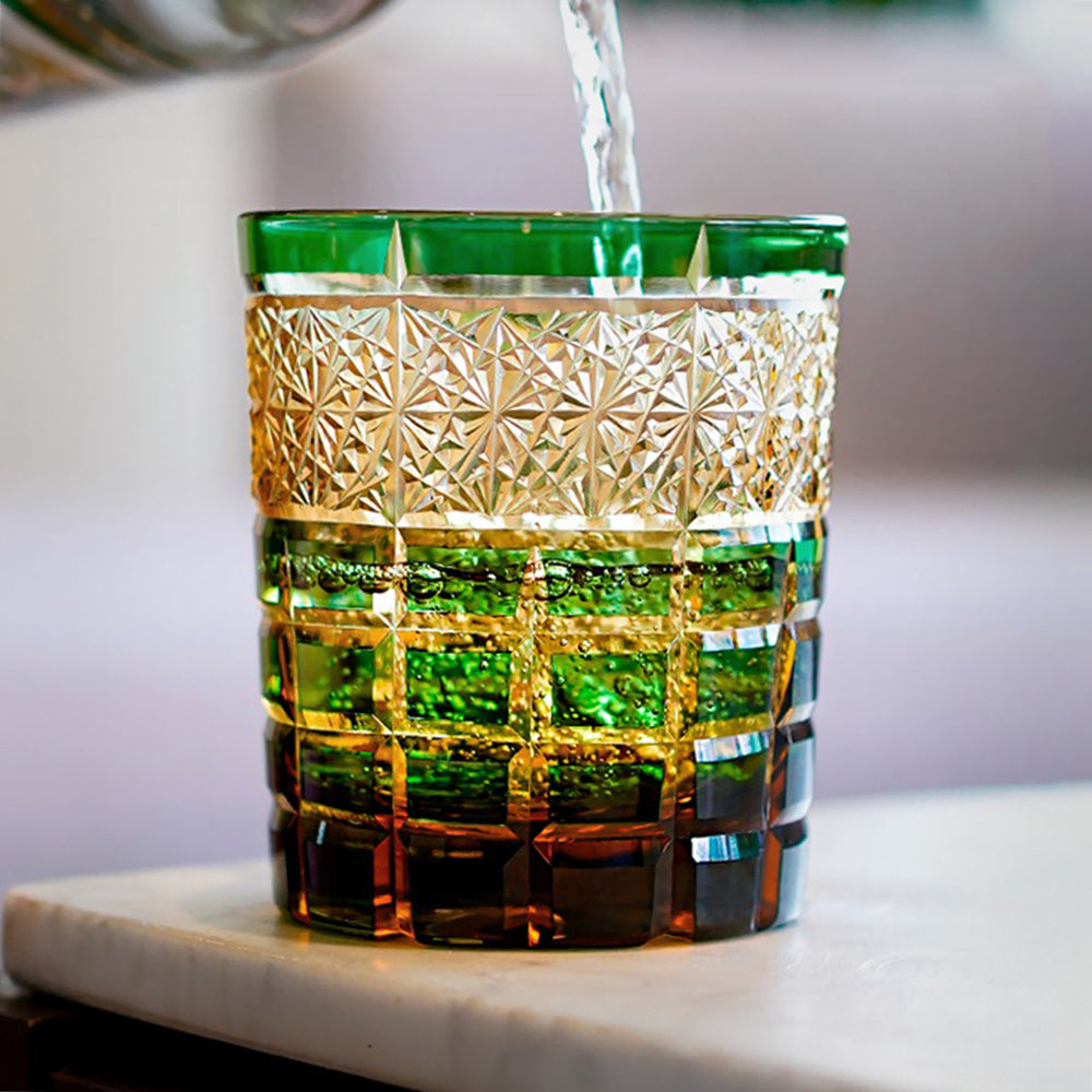 Handcrafted Edo Kiriko Diamond Whiskey Glass - Premium Cut Crystal Tumbler for Whiskey, Cocktails & Tea - Elegant Barware & Gift for Home, Office & Special Occasions