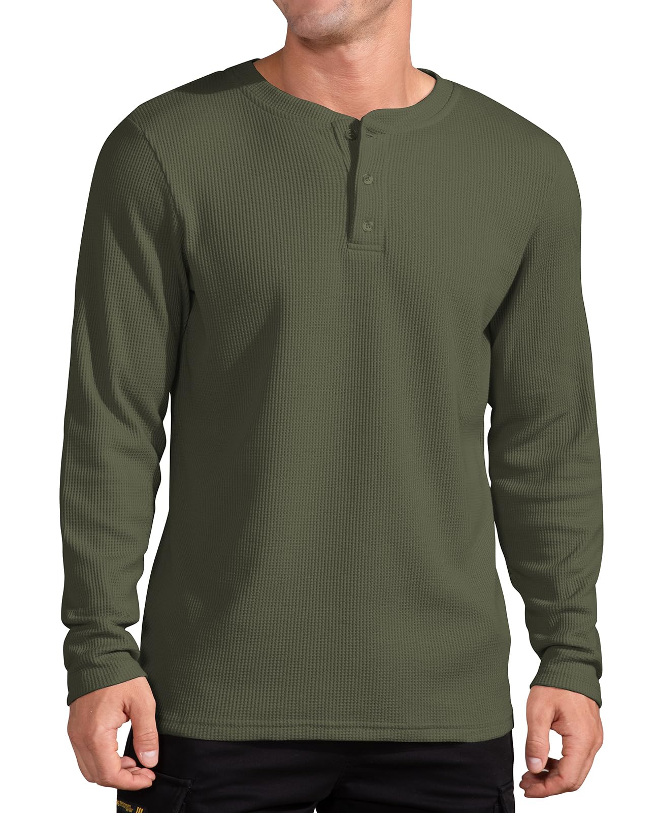QUALFORT Men's Waffle Long Sleeve Henley Shirt - Soft Thermal Knit Top for Casual Wear, Outdoor Activities & Layering in Fall/Winter