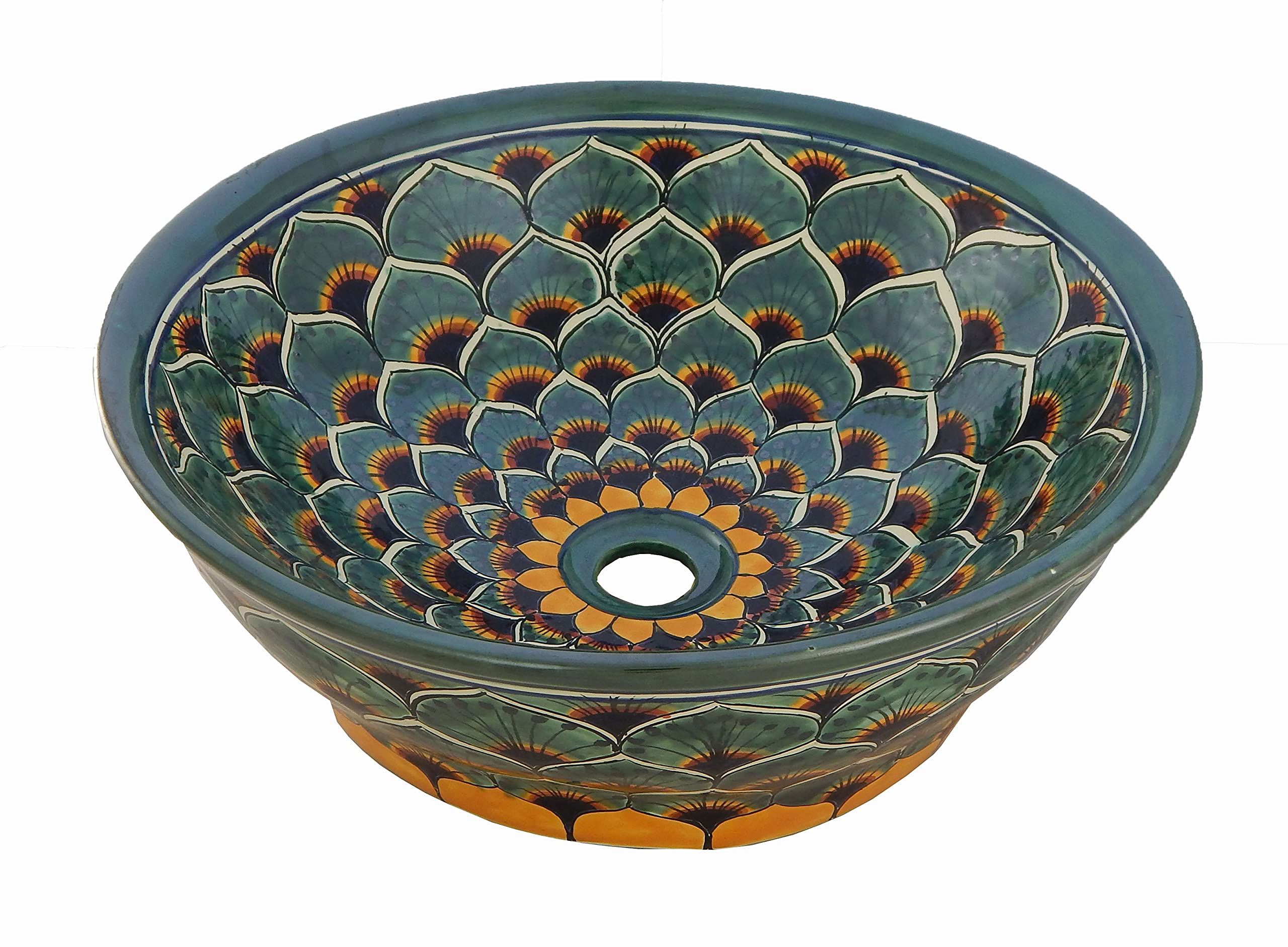 Vessel Skirted Talavera Mexican Ceramic Bathroom Sink - Hand-Painted Artisan Design for Bathroom Vanity, Powder Room, or Farmhouse Decor
