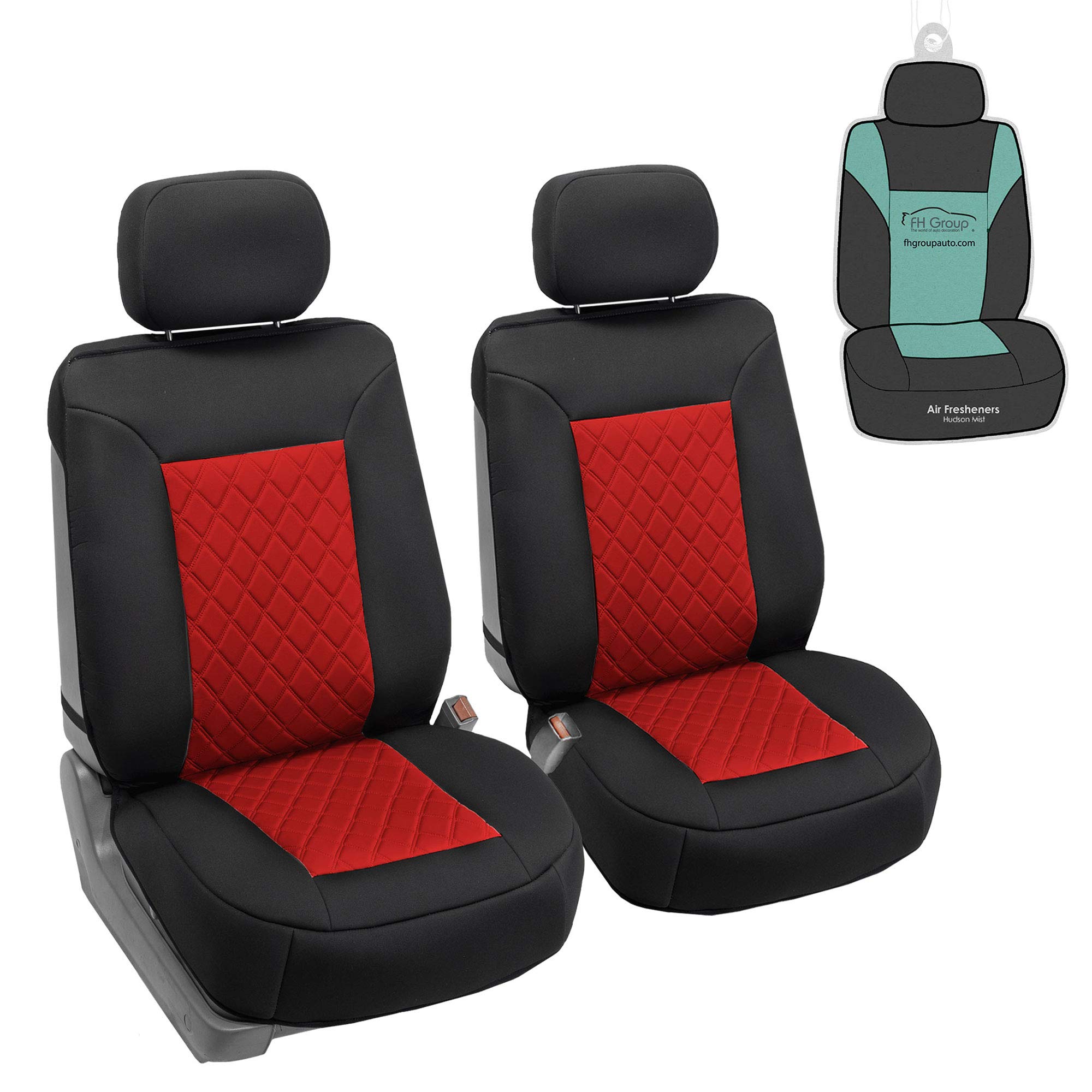 FH Group Neosupreme Waterproof Car Seat Covers - 2 Pack Universal Fit Seat Protectors for Cars, Trucks & SUVs | Red & Black Car Seat Cushions | Perfect for Road Trips, Daily Commute & Pet Protection