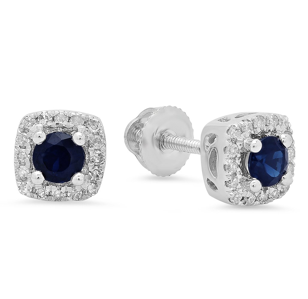 Dazzlingrock 10K White Gold Round Cut Blue Sapphire & Diamond Halo Stud Earrings for Women | Elegant Jewelry Gift for Brides, Anniversaries & Special Occasions
