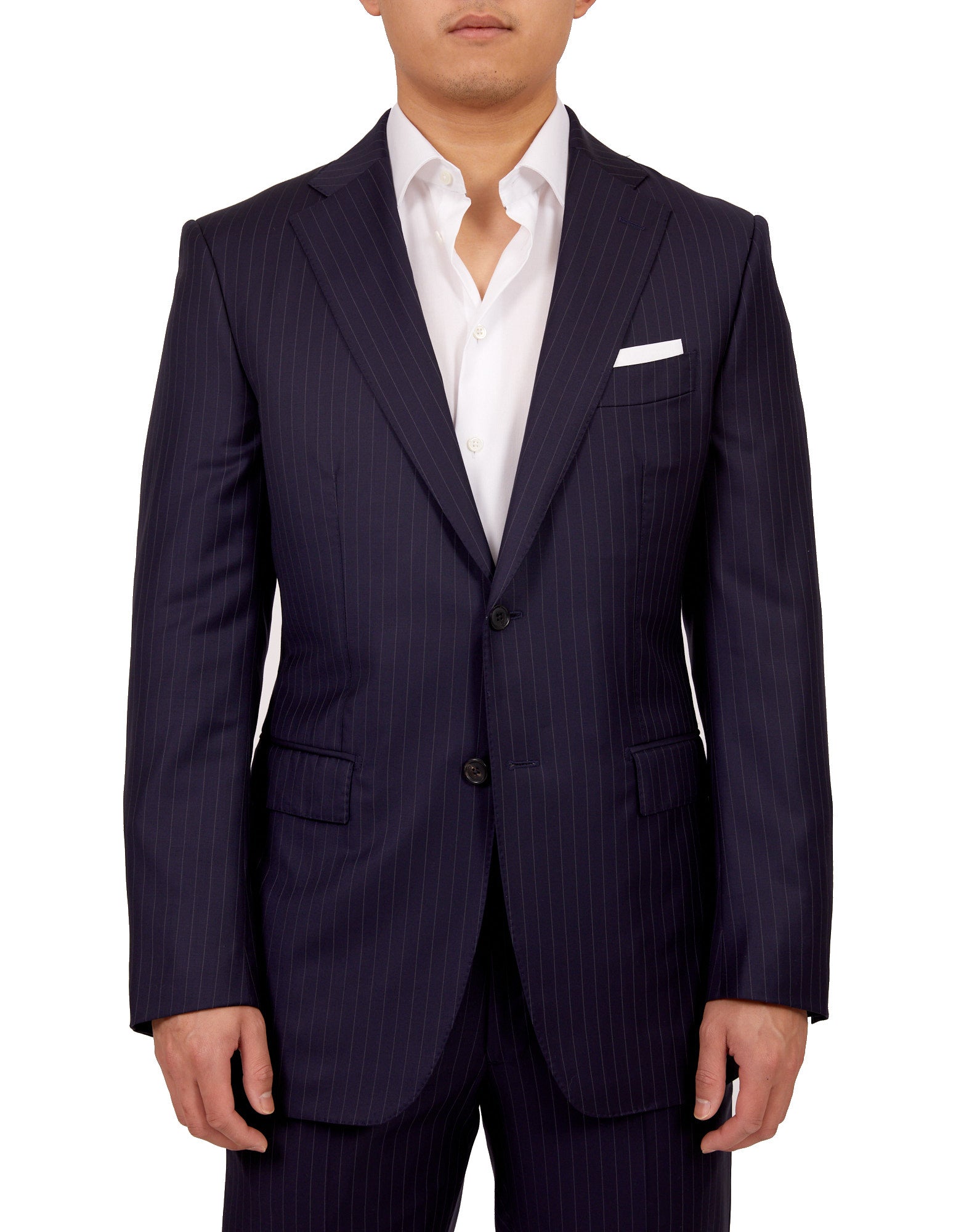 HENRY SARTORIAL Men's Navy Blue Striped Wool Suit - Premium Full Canvas Business Attire for Office, Weddings & Formal Events