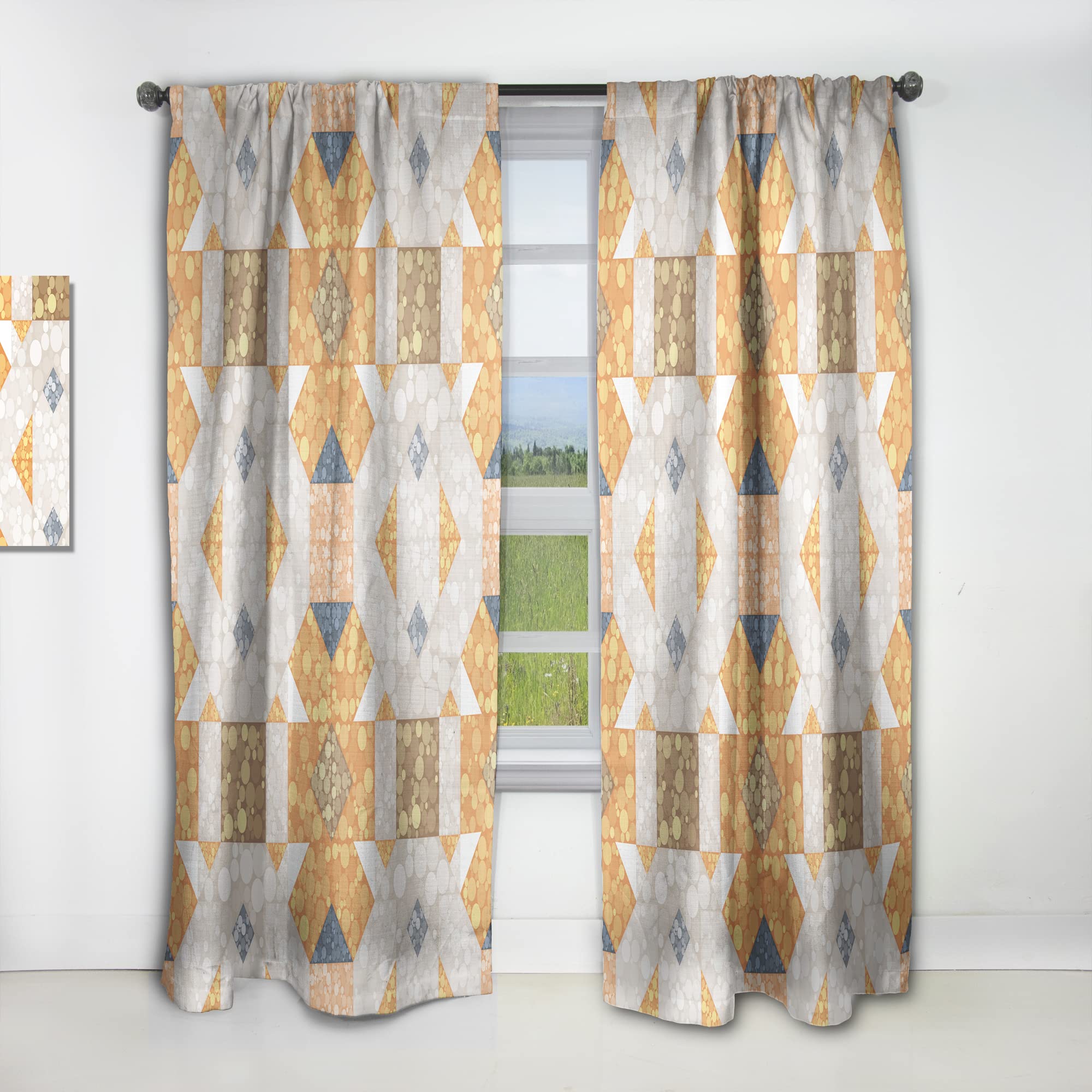 DesignQ Geometric Retro Curtains - Thermal Insulated Single Panel (52x95 inches) for Bedroom & Living Room - Vintage Style Window Drapes for Home Decor & Temperature Control