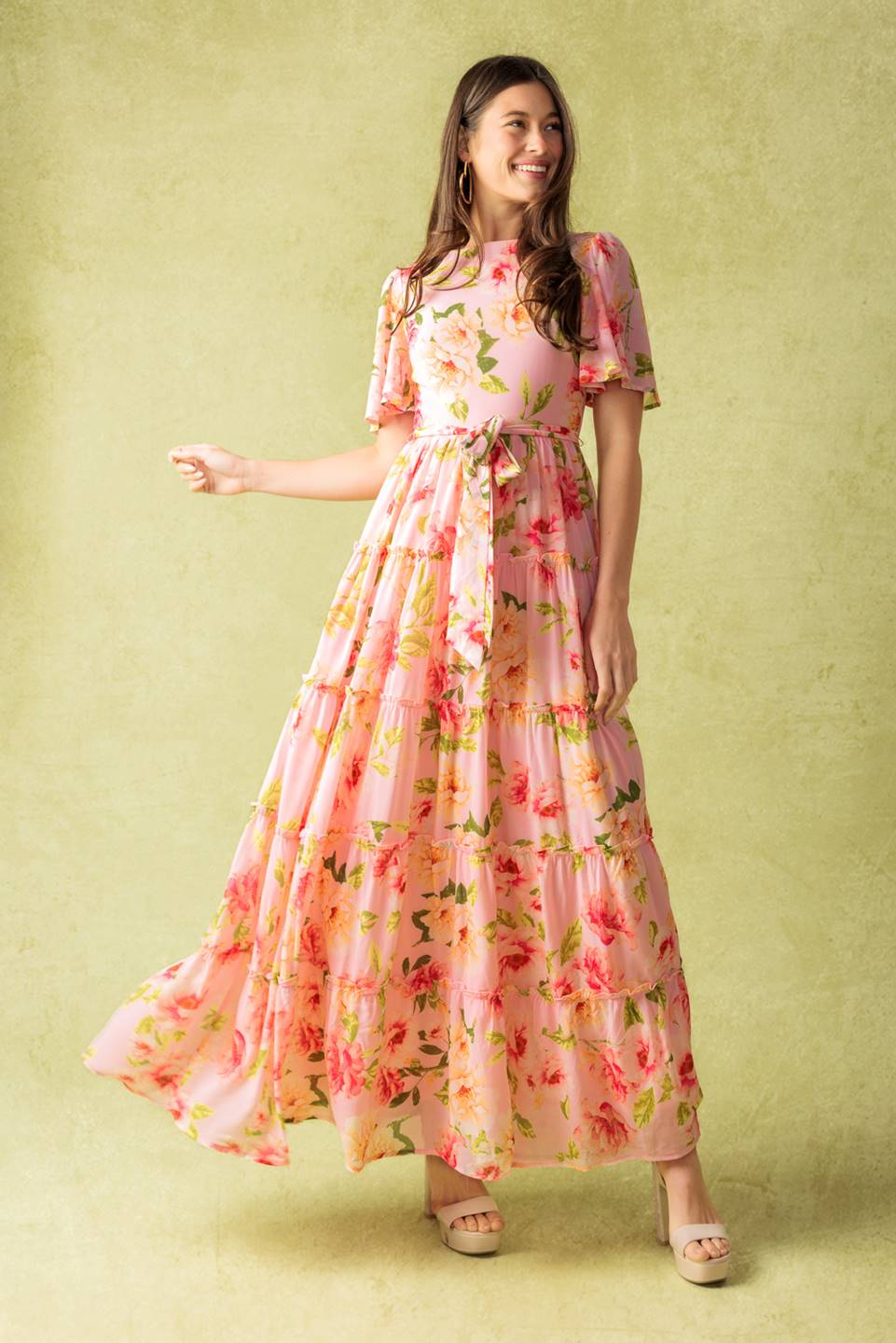 Elegant Pink Floral Maxi Dress for Women - Romantic Carriage Ride Inspired Long Dress - Perfect for Weddings, Dates & Summer Vacations