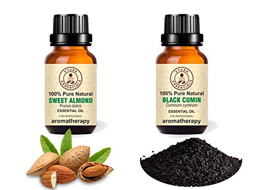 100% Pure & Natural Almond Essential Oil & Black Cumin Essential Oil (2-Pack 15ml Each) - Therapeutic Grade Aromatherapy Oils for Relaxation, Skin Care & Massage by Vyush