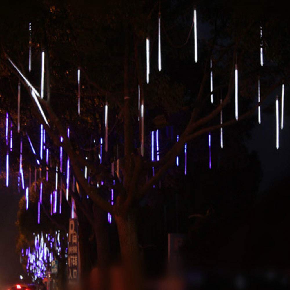 XUNATA 144 LED Solar Meteor Shower Lights - 8 Tubes Waterproof Outdoor Christmas String Lights, Cascading Rain Drop & Icicle Lights for Xmas Tree, Garden, Patio, Yard Decoration (White) | Perfect for Holiday, Wedding, Party & Landscape Lighting
