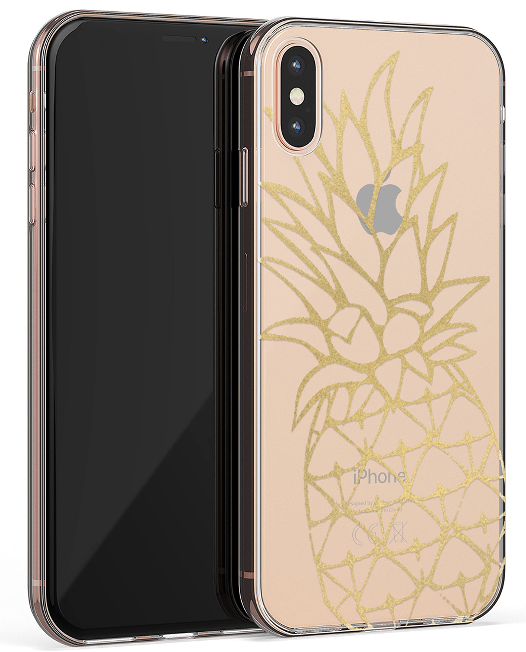 Casely iPhone X/XS Case - Shiny Gold Pineapple Clear Hard Shell Protective Cover | Trendy & Durable Phone Case for Women & Men | Perfect for Summer, Beach, Travel & Everyday Use
