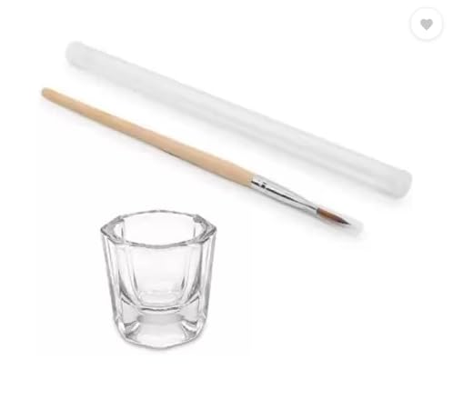 10PCS Nail Art Acrylic Brush Set with Dip N Design Crystal Glass Tips - Brown & White for Professional Salon & DIY Manicure at Home