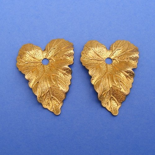 BeadsTreasure 2 Pcs Raw Brass Dapped Textured Leaf Pendant Charms with 1 Hole - Perfect for Jewelry Making, DIY Crafts, and Bohemian Style Accessories