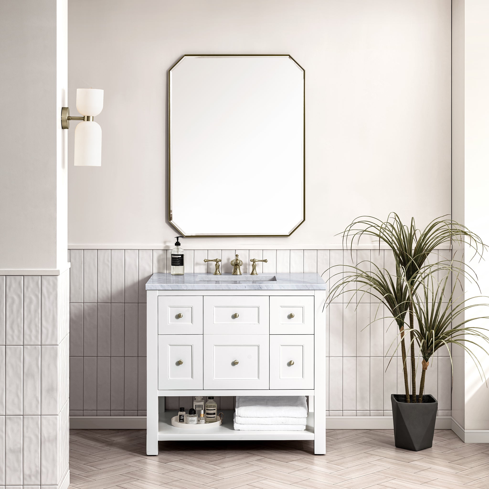 Breckenridge 36-Inch Single Bathroom Vanity Set with 3CM Carrara Marble Top in Bright White - Perfect for Modern Master Bathrooms & Powder Rooms
