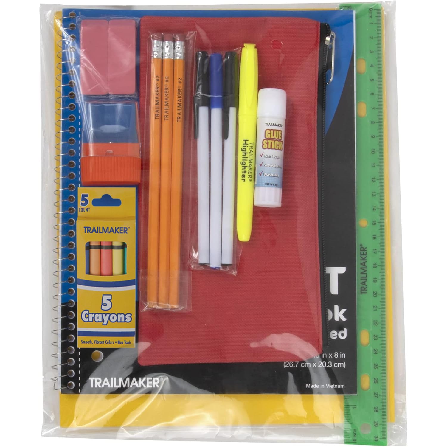 20 Piece School Supplies Pack for K-12 Students - Essential Back to School Bundle for Boys & Girls - Perfect for Classroom, Homework & Homeschooling