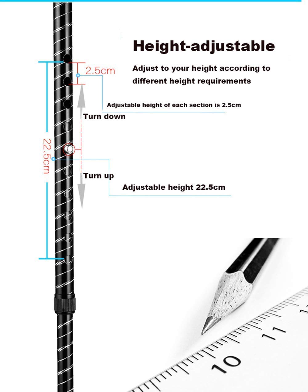 Lightweight Quadruple Walking Cane with Flashlight - Sturdy 4-Prong Aluminum Mobility Aid for Men & Women | Perfect for Hiking, Elderly Support & Outdoor Activities