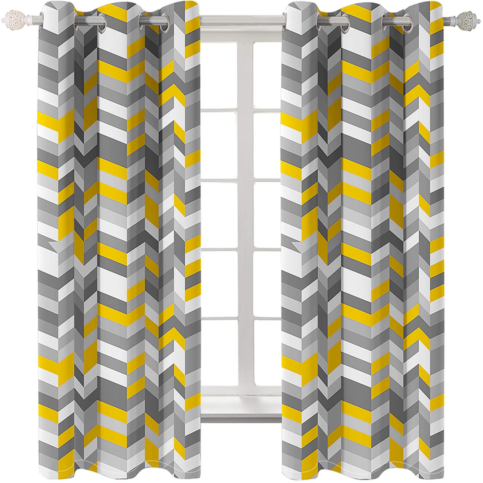 3D Printed Multi-Color Striped Geometric Pattern Blackout Curtains - Thermal Insulated Grommet Window Drapes for Bedroom & Living Room (52