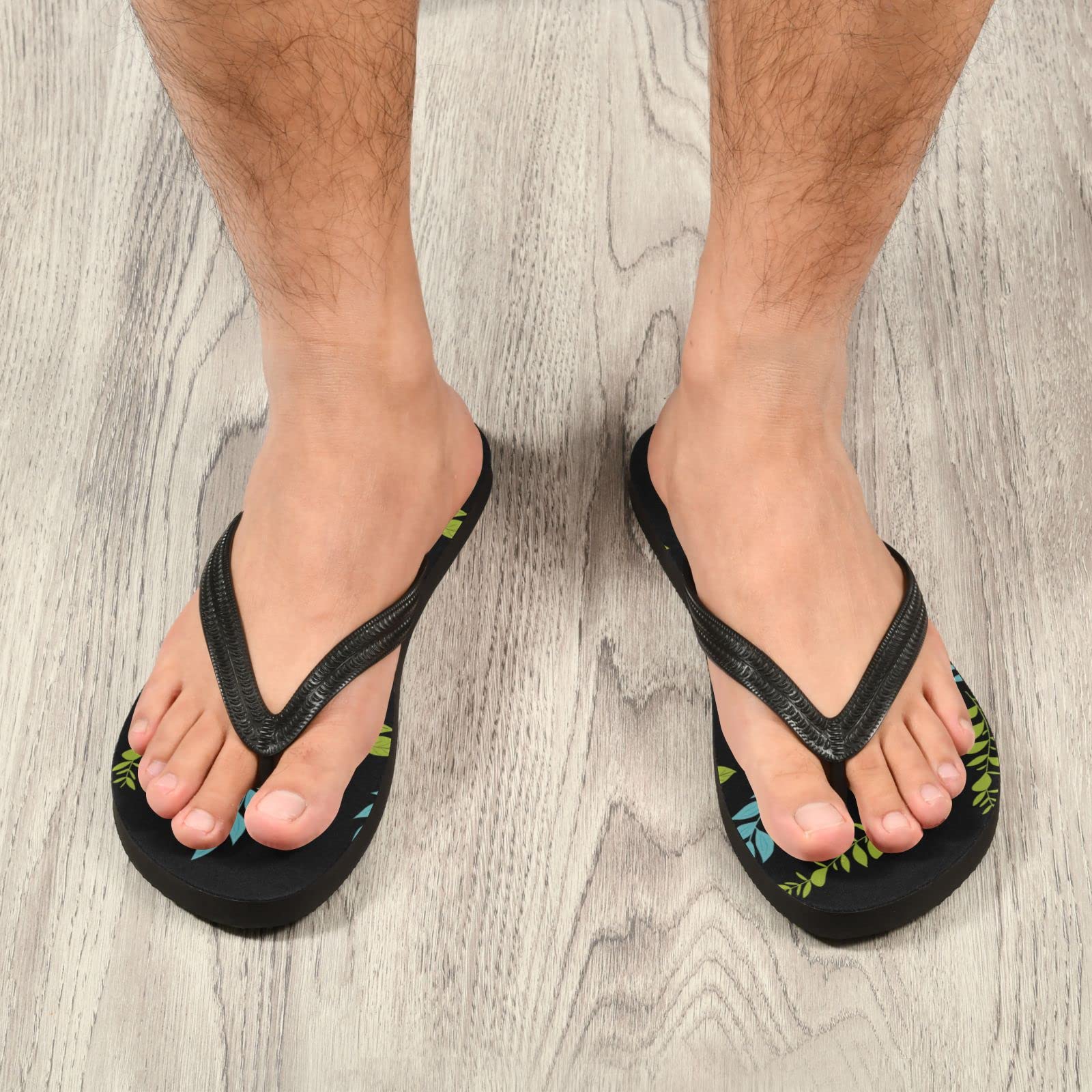 Women's & Men's Floral Leaf Flip Flops - Comfortable Summer Beach Sandals with Non-Slip Sole | Perfect for Garden, Poolside, Vacation & Casual Wear (Green/Blue)
