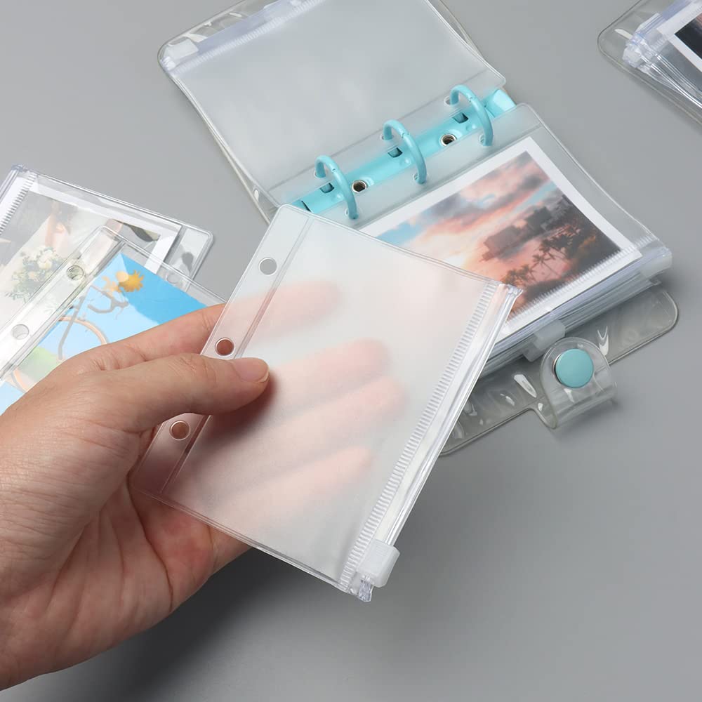 12pcs Mini Binder Pockets - Translucent PVC Zipper Binder Pouches with 3-Hole Punch for Organizing Photos, Cards, Bills & Cash - Frost Clear Budget Envelopes for School, Office & Home Organization