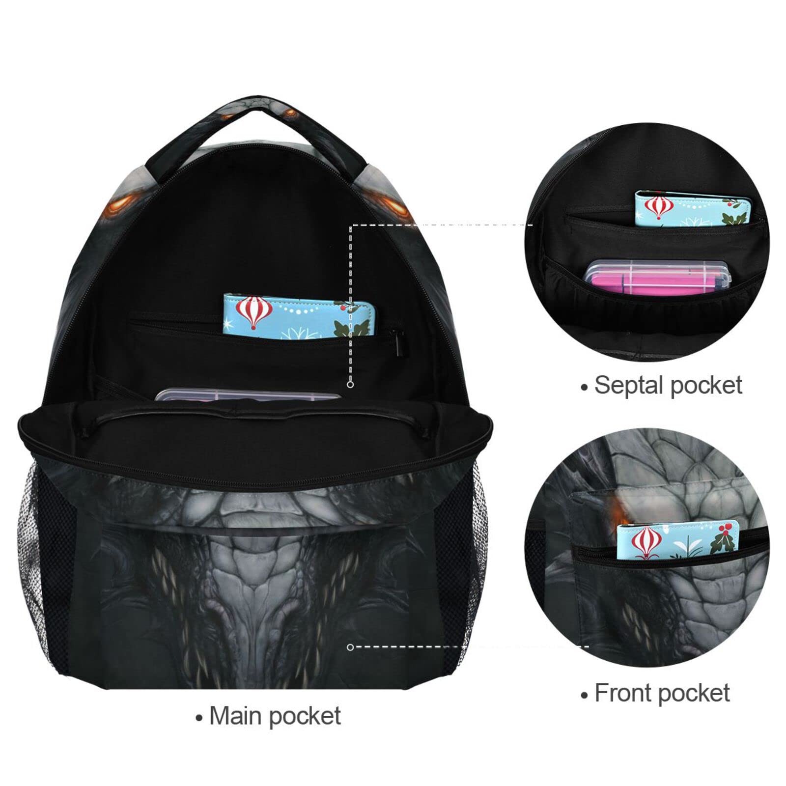 JIPONI Silver Dragon Dark Backpack for Girls & Boys - Durable School Bookbag, Travel Laptop Backpack, Daypack for Students & Teens | Perfect for School, Work, Travel & Everyday Use