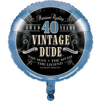 45cm Vintage Dude 40th Birthday Foil Balloon - Fun Party Decorations for Birthday Celebrations, Anniversaries & Special Events