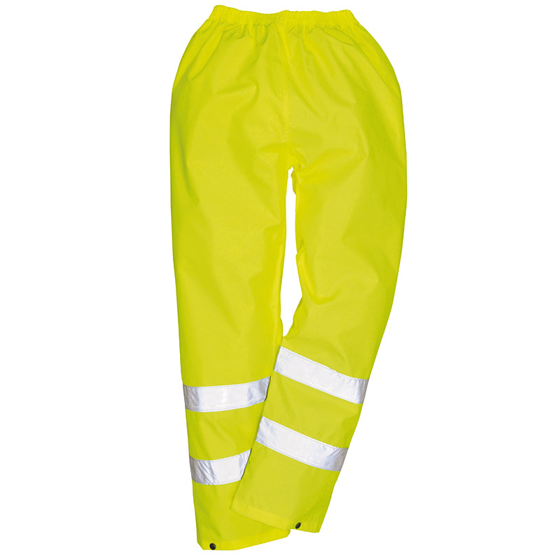 Portwest PW012 High Visibility Waterproof Rain Pants - Reflective Safety Work Trousers for Construction, Cycling & Outdoor Activities