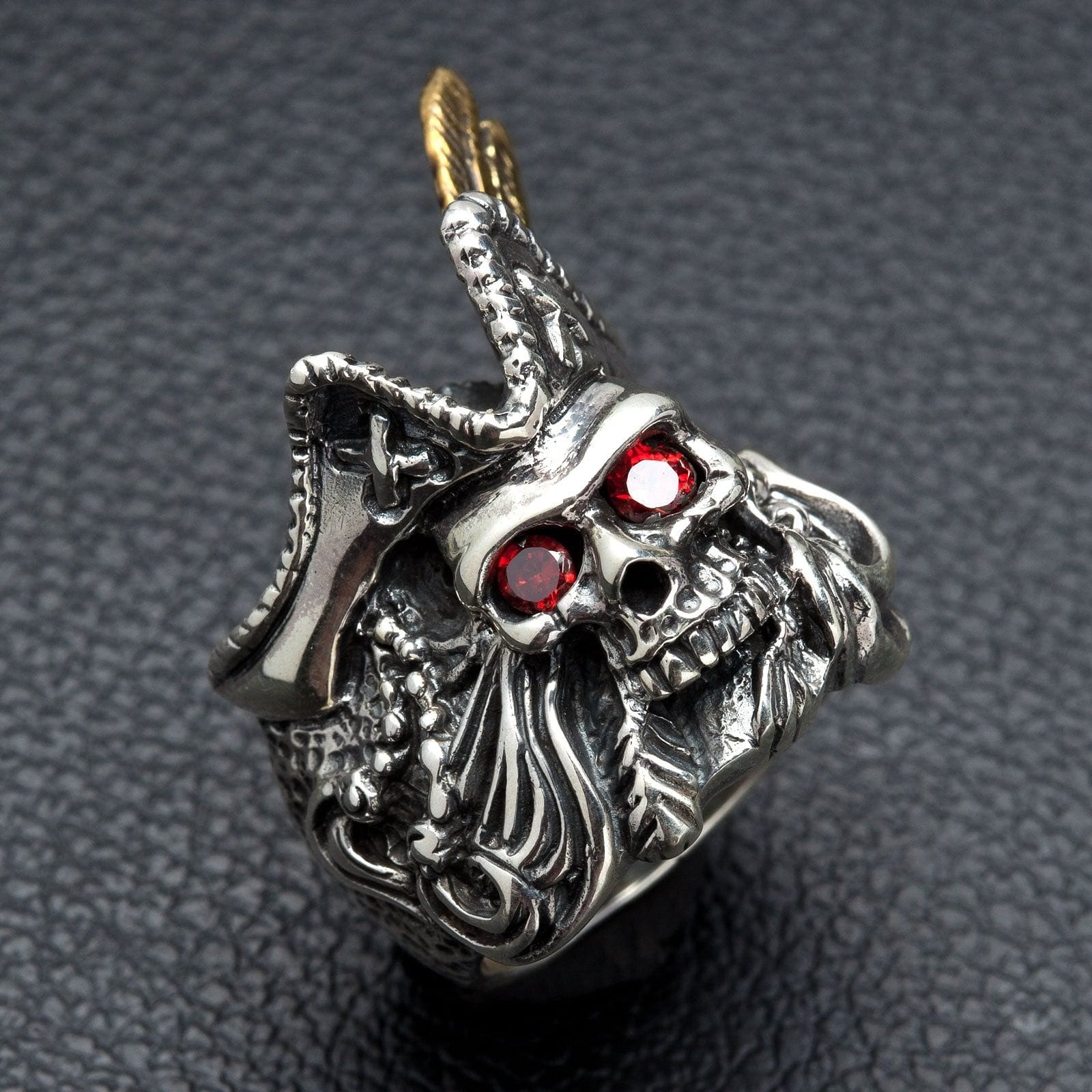 Red Eye Pirate Sterling Silver Skull Ring for Men - Gothic Punk Jewelry - Perfect for Halloween, Costume Parties & Biker Fashion