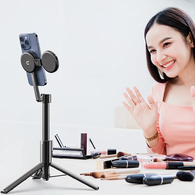 Ulanzi MG 003 Magnetic Phone Selfie Stick Tripod Pro M003 - Portable 3-in-1 Tripod Stand with Strong Magnet for iPhone & Android - Perfect for Vlogging, Travel & Group Photos