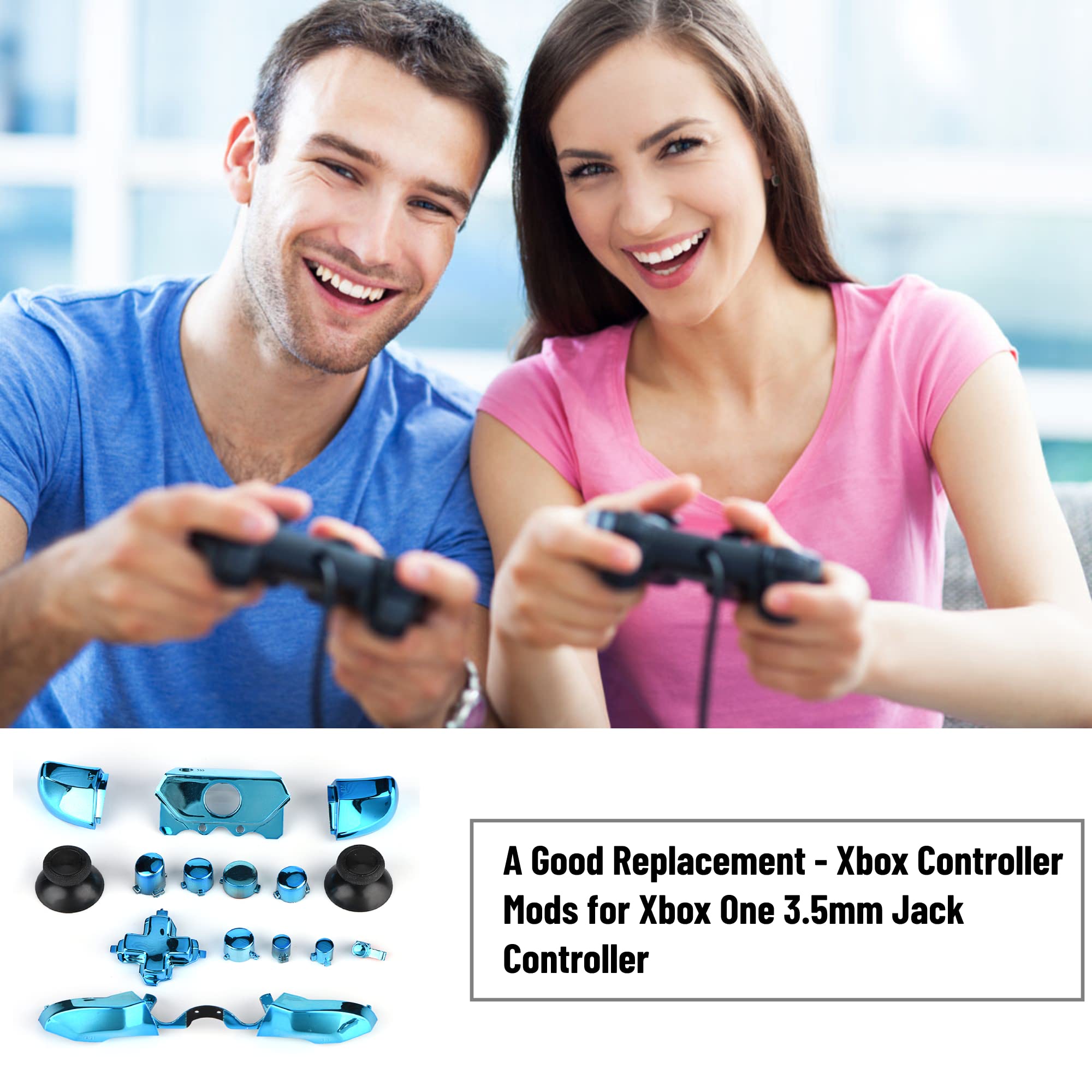 Premium Xbox One Controller Mods - Blue Thumbsticks & ABXY Buttons Replacement Kit for Xbox One/S/X - Enhance Gaming Performance & Customize Your Controller