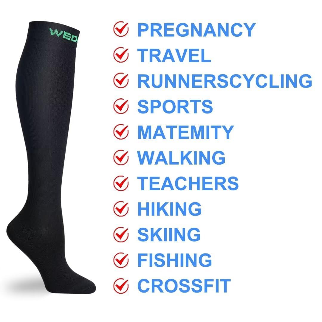 7 Pairs Copper Compression Socks for Men & Women - 20-30 mmHg Knee High Support Stockings - Ideal for Running, Travel & Circulation Relief