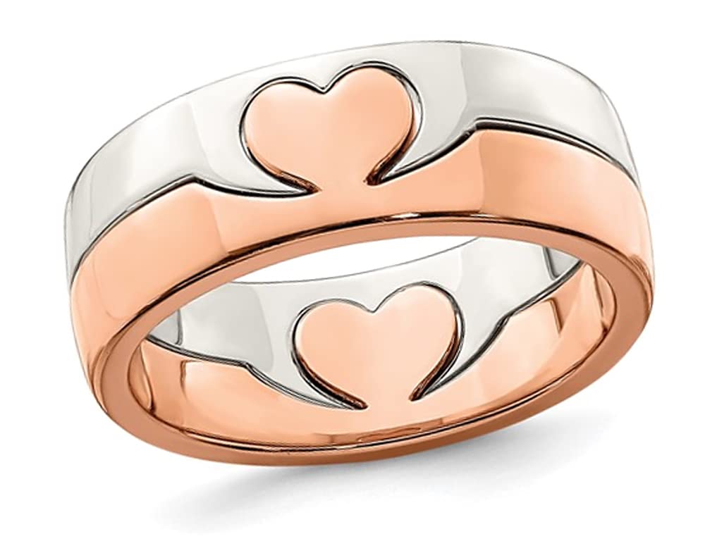 Rose Pink Plated Sterling Silver Heart Promise Ring for Women - Romantic Gift for Valentine's Day, Anniversary & Engagement - Dainty Jewelry for Girlfriend, Fiancee & Wife
