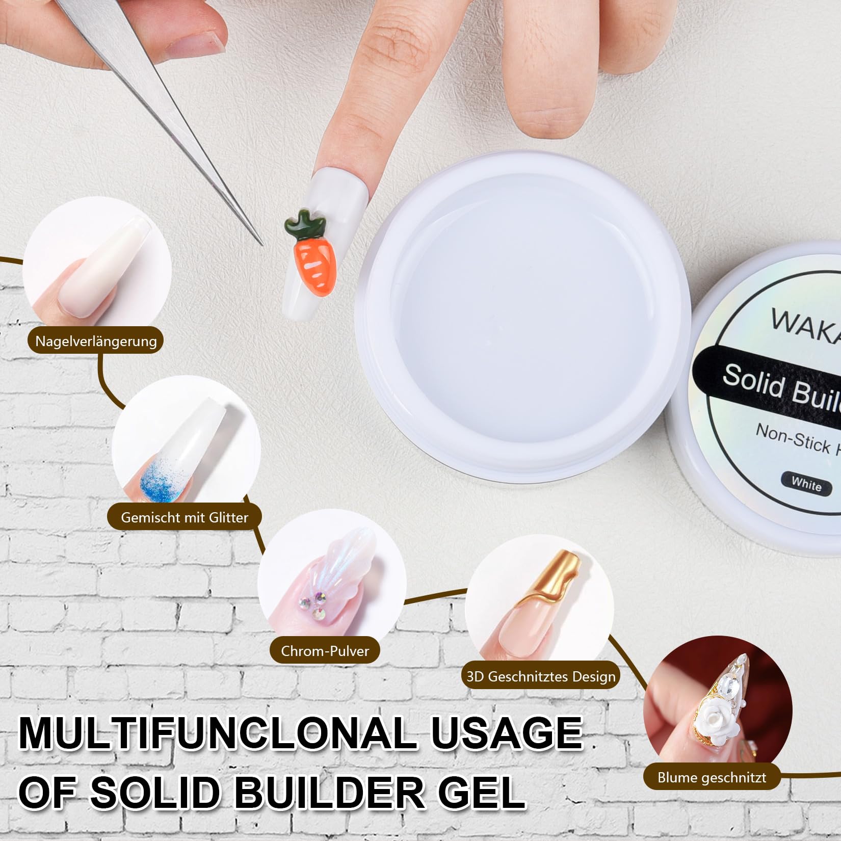 WAKANIYA 3D Sculpting Gel - Professional Nail Builder Gel for Hard Carving, Nail Art Extension | Salon & Home DIY Manicure | Perfect for Acrylic Nails, French Tips & 3D Nail Designs