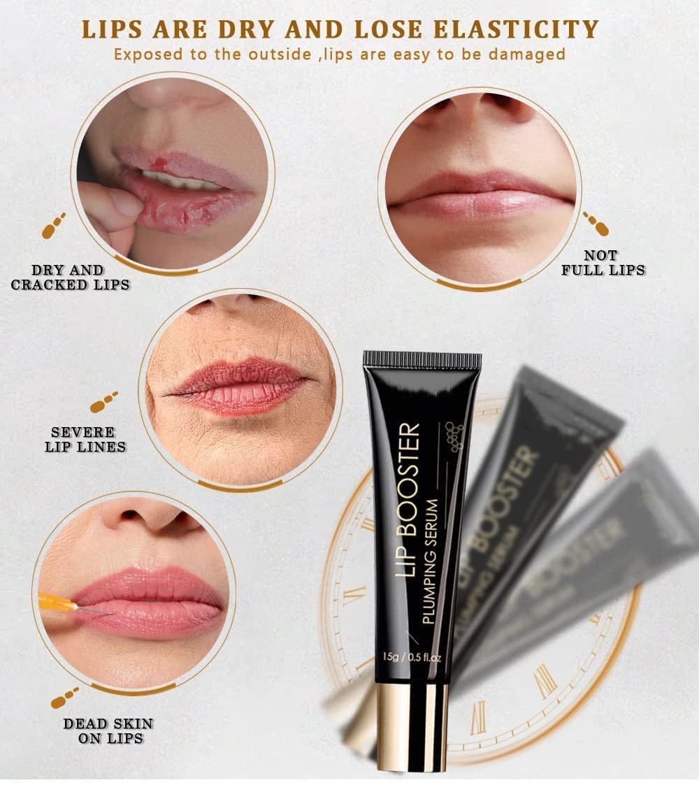 Collagen Lip Booster Plumping Serum with Hyaluronic Acid - Moisturizing Lip Enhancer for Fuller, Sexy Lips | Non-Irritating Formula Brightens, Reduces Pigmentation & Fades Fine Lines | Perfect for Daily Use, Special Occasions & Nighttime Lip Care Routine