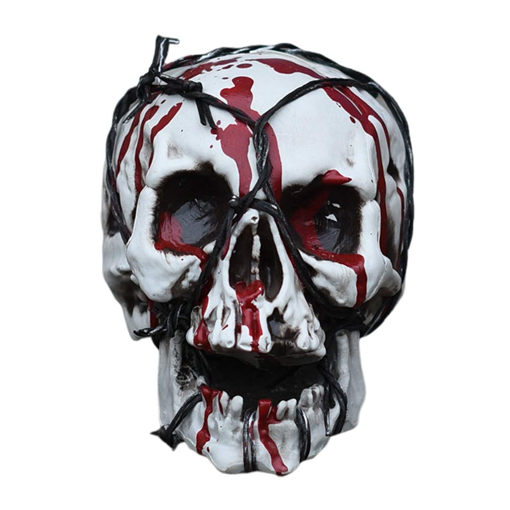 ABOOFAN Halloween Bloody Skull Desktop Ornament with Wire Ghost House Props - Spooky Party Decorations for Haunted House, Office, and Halloween Festivities