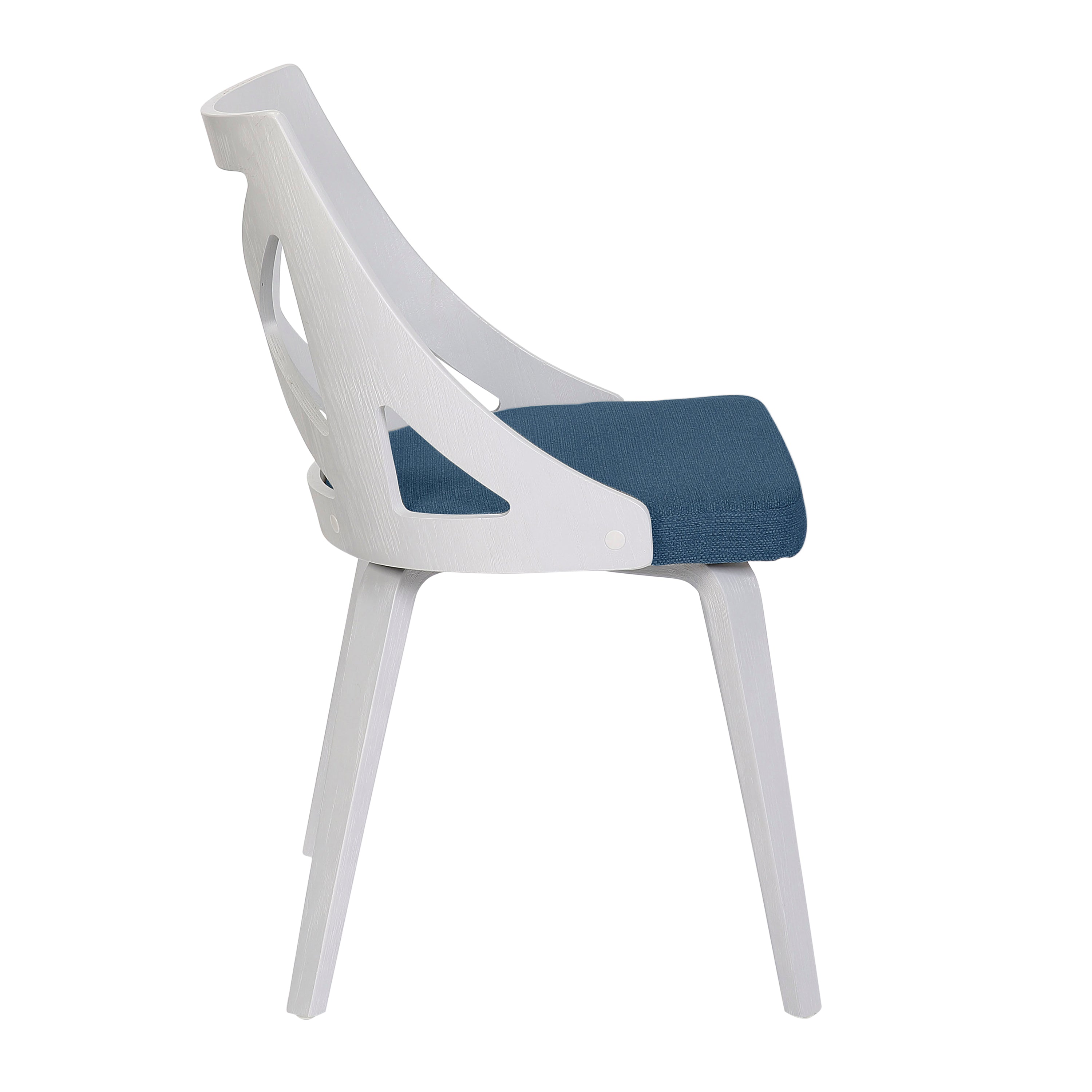 LumiSource Charlotte Farmhouse Chair Set of 2 - White Textured Wood & Blue Fabric Upholstered Dining Chairs - Perfect for Farmhouse Kitchens, Dining Rooms & Cozy Breakfast Nooks