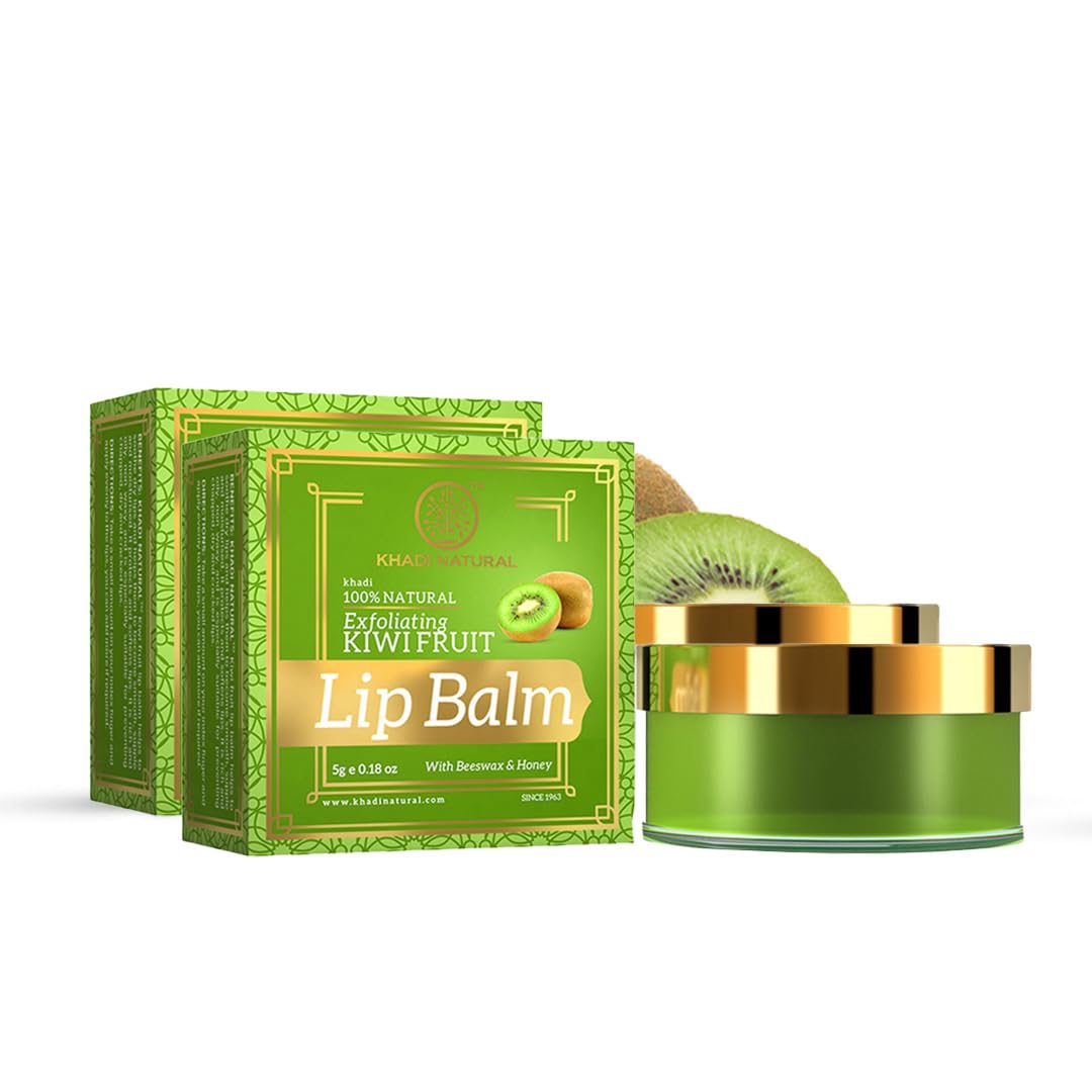 Khadi Natural Kiwi Fruit Lip Balm with Beeswax & Honey - Herbal Moisturizing Lip Care for Dry & Chapped Lips - Chemical-Free, Vegan & Cruelty-Free - Unisex Formula - Pack of 2 (10g) - Perfect for Winter Protection & Daily Lip Nourishment