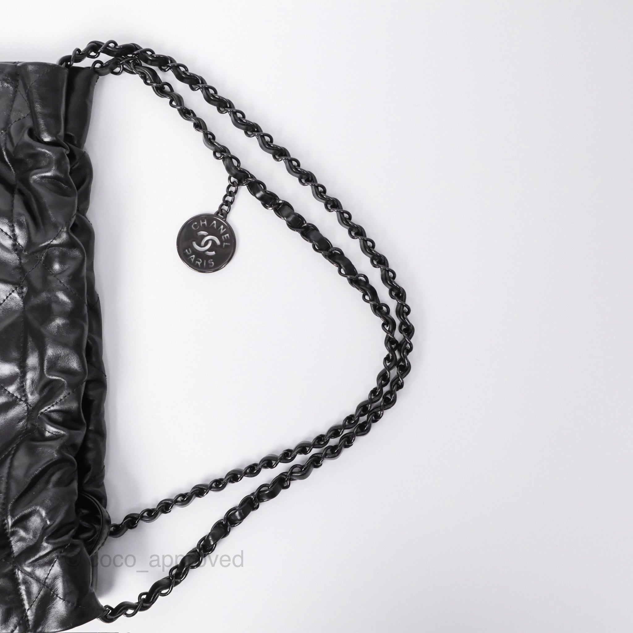 Chanel 22 Small Quilted So Black Shiny Crumpled Calfskin Leather Handbag - Luxury Designer Crossbody Bag for Women, Perfect for Evening Parties & Date Nights