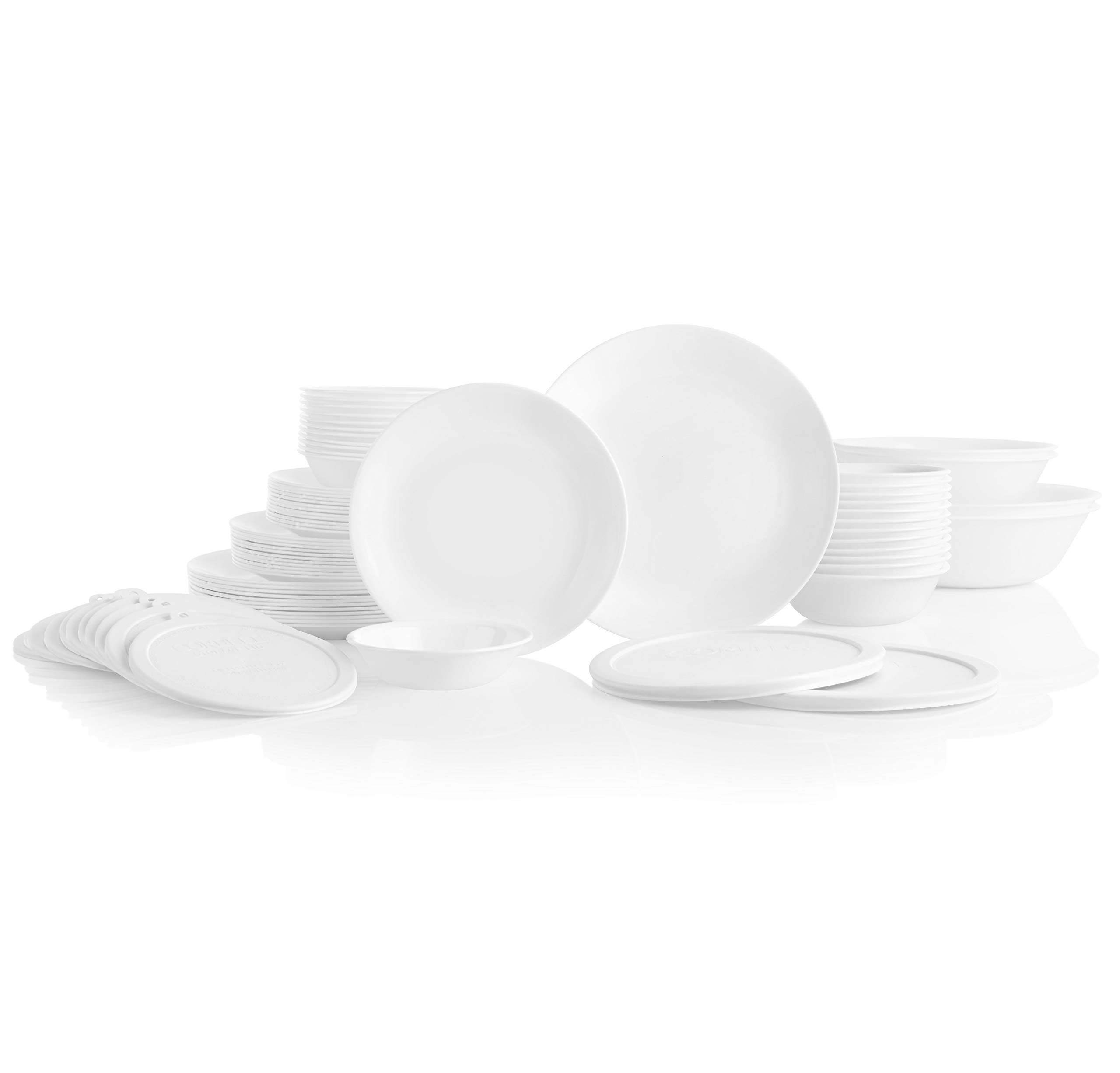 Corelle Vitrelle 78-Piece Dinnerware Set for 12 - Triple Layer Glass, Chip Resistant, Lightweight Round Plates & Bowls in Winter Frost White - Perfect for Family Dinners, Entertaining Guests & Everyday Use