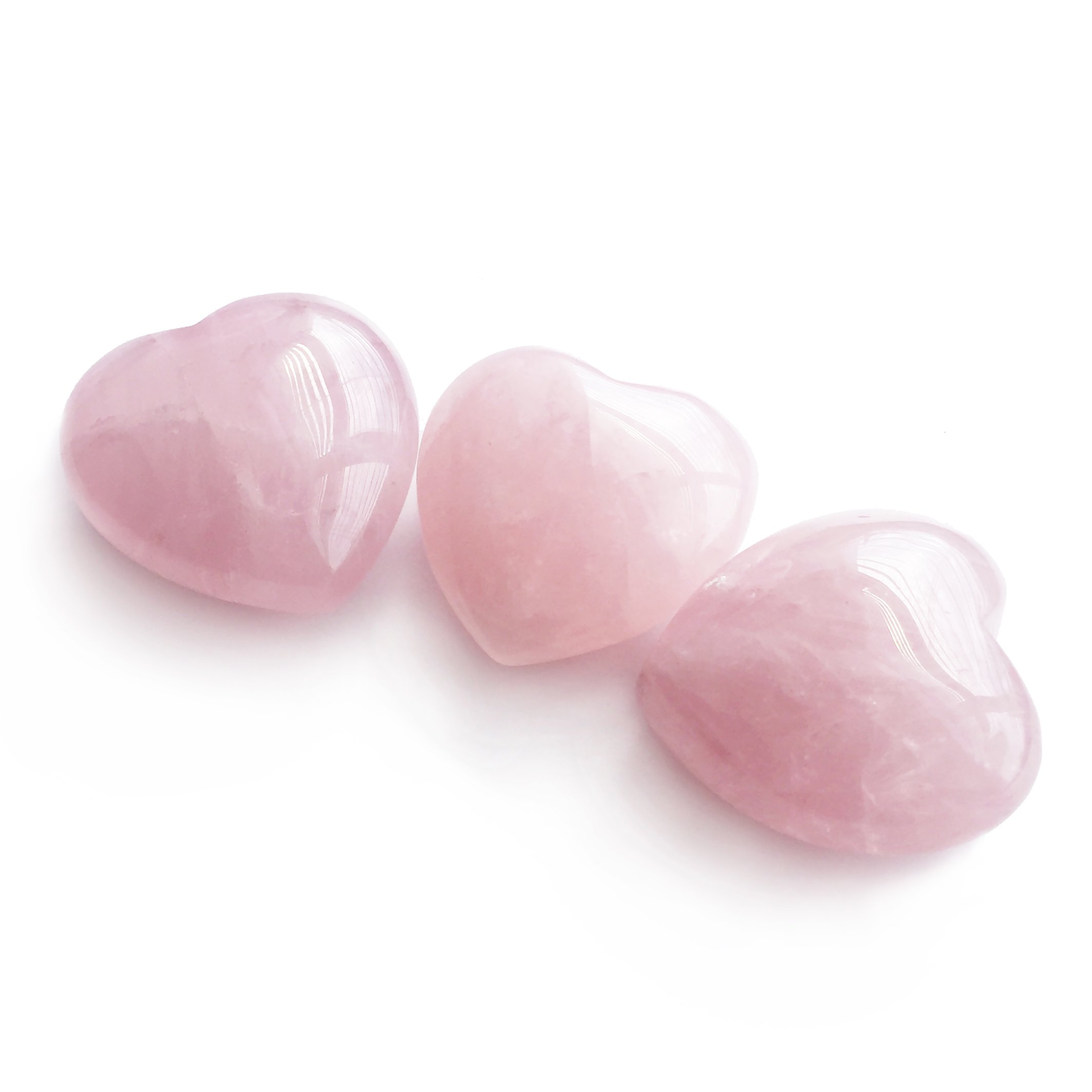Rose Quartz Crystal Puffy Heart Set of 3 - Natural Healing Stones for Chakra Balancing, Meditation, Stress Relief & Home Decor | Perfect for Yoga Spaces, Gift Giving & Spiritual Wellness