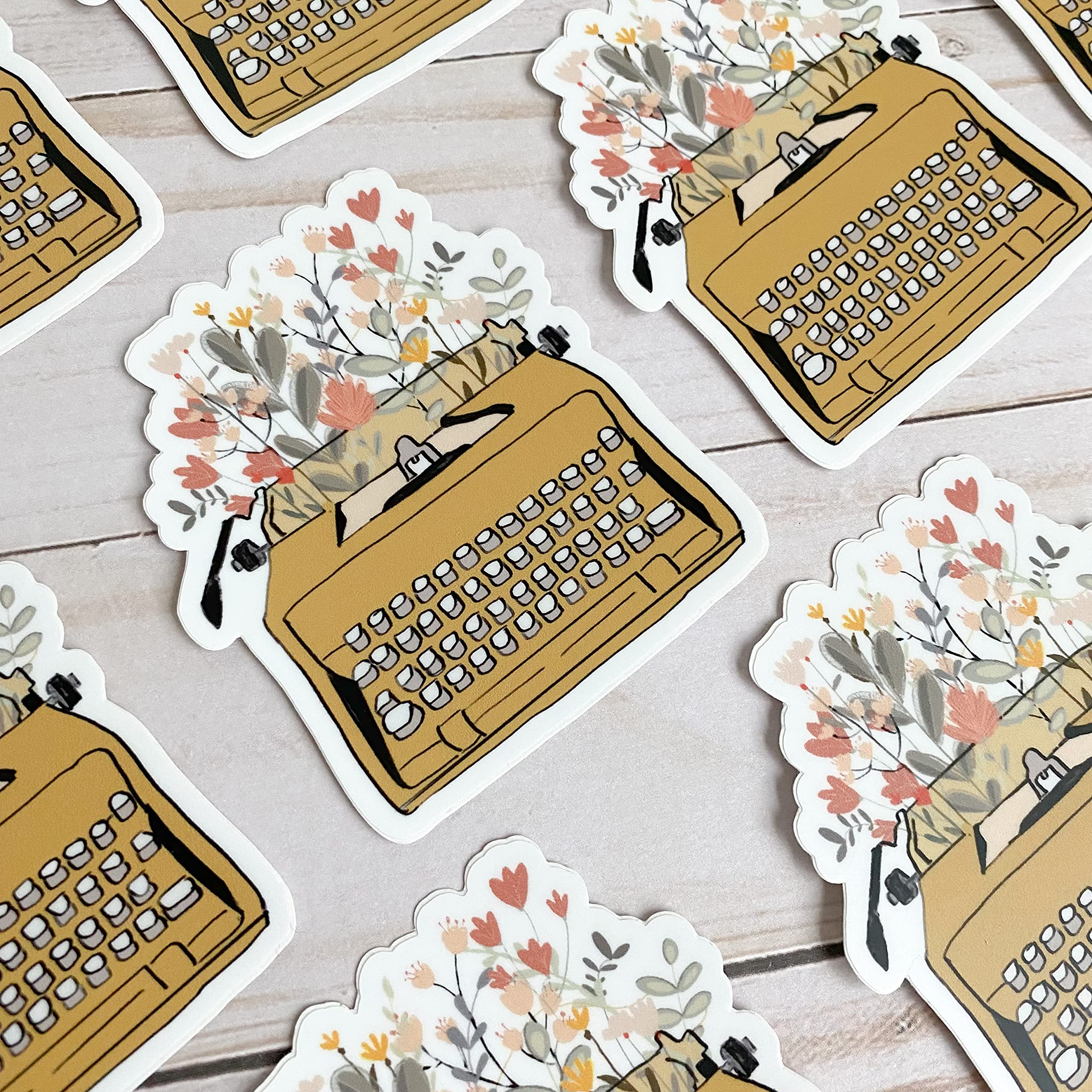 Waterproof Vinyl Stickers & Decals - Cute Typewriter and Flowers Design for Hydro Flask, Laptop, Notebook | Perfect for DIY Crafts, School Supplies, and Personalizing Your Belongings