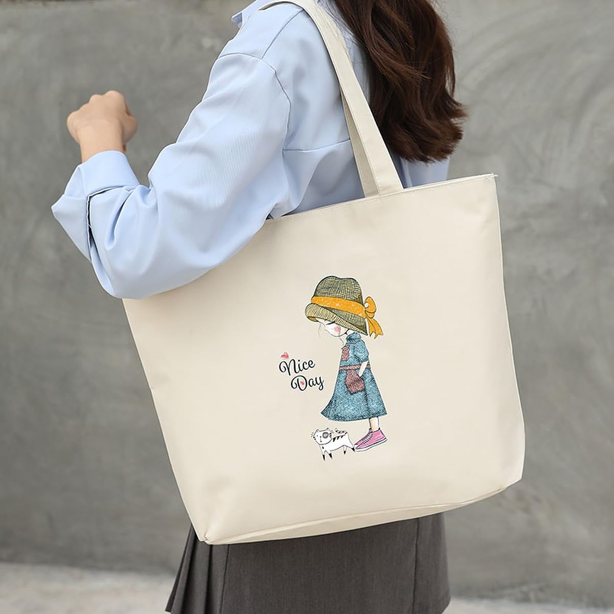 HSR Canvas Tote Bags for Women - Large Capacity Zippered Handbag for College, Office & Travel | Stylish Durable Shoulder Bag for Work, School & Shopping