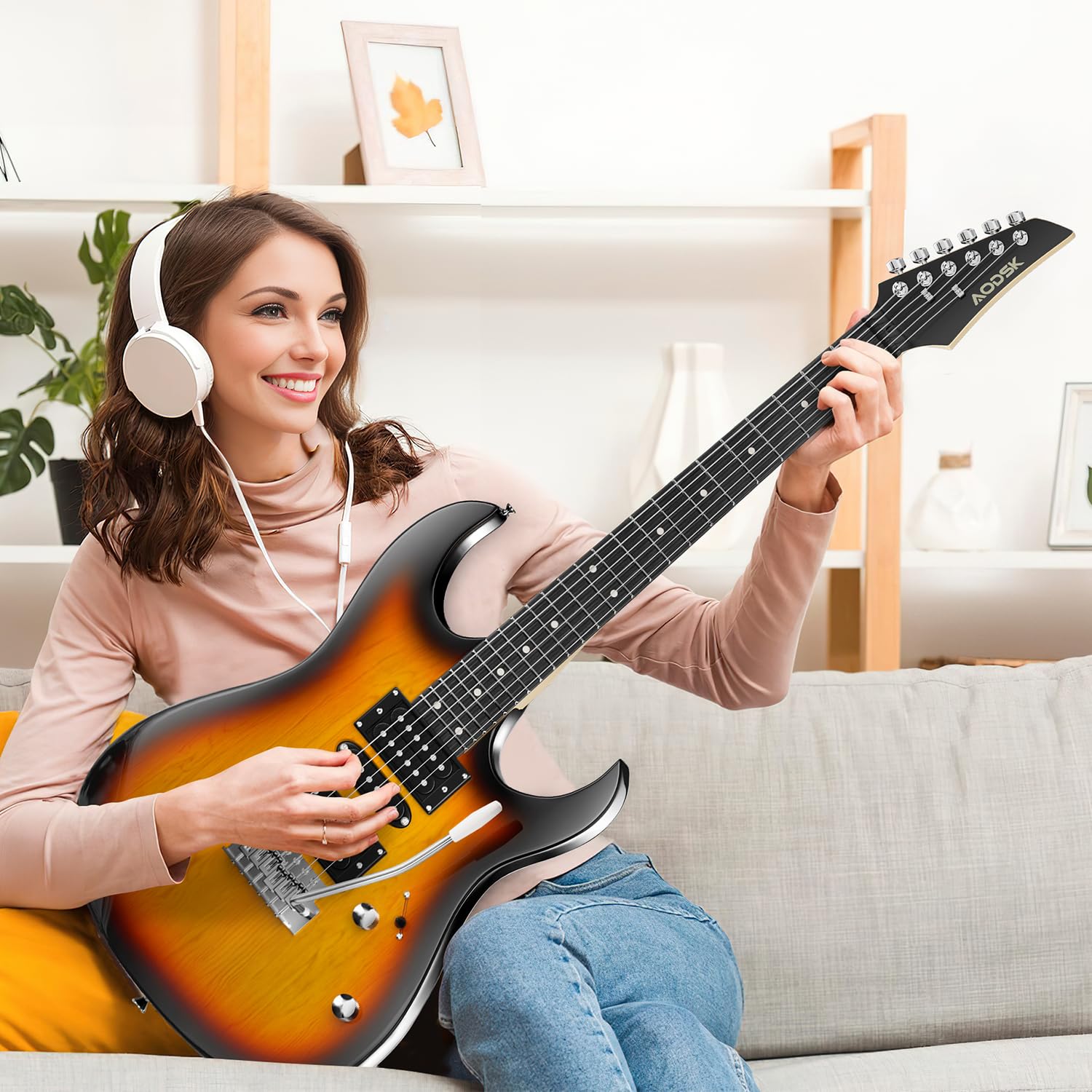 AODSK 39 Inch Full Size Solid Body Electric Guitar Starter Kit with Amp, Digital Tuner, 6 Strings, 4 Picks, Tremolo Bar, Strap & Gig Bag (Sunburst-HSH) – Perfect for Beginners, Practice, Live Performance & Home Studio Recording