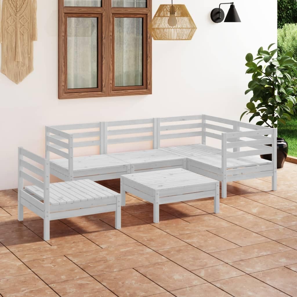 vidaXL 6-Piece Solid Pinewood Patio Lounge Set - Outdoor Garden Furniture with Sofa & Chairs for Backyard, Terrace, Poolside (White) | Weather-Resistant Wooden Seating for Relaxing & Entertaining