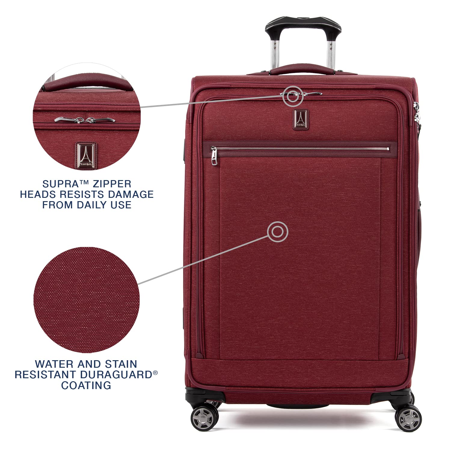 Travelpro Platinum Elite Expandable 29-Inch Large Checked Luggage with 8 Spinner Wheels & TSA Lock - Durable Softside Suitcase for Men & Women in Bordeaux Red - Perfect for International Travel & Business Trips
