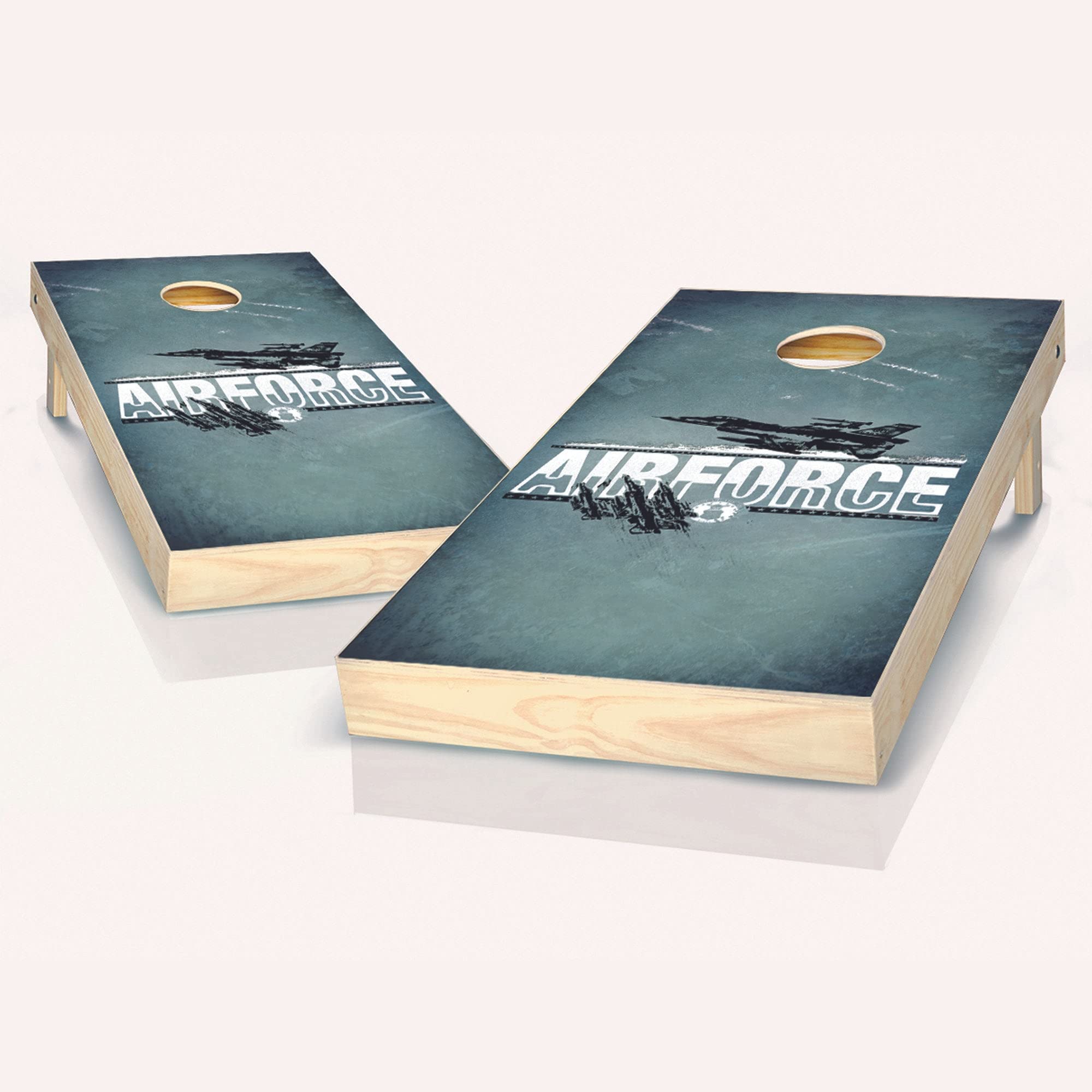 Skip's Garage US Air Force Themed Cornhole Game Set - 2 Boards & 8 Bags with Custom Accessories | Outdoor Lawn Games for Parties, Tailgating, and Backyard Fun
