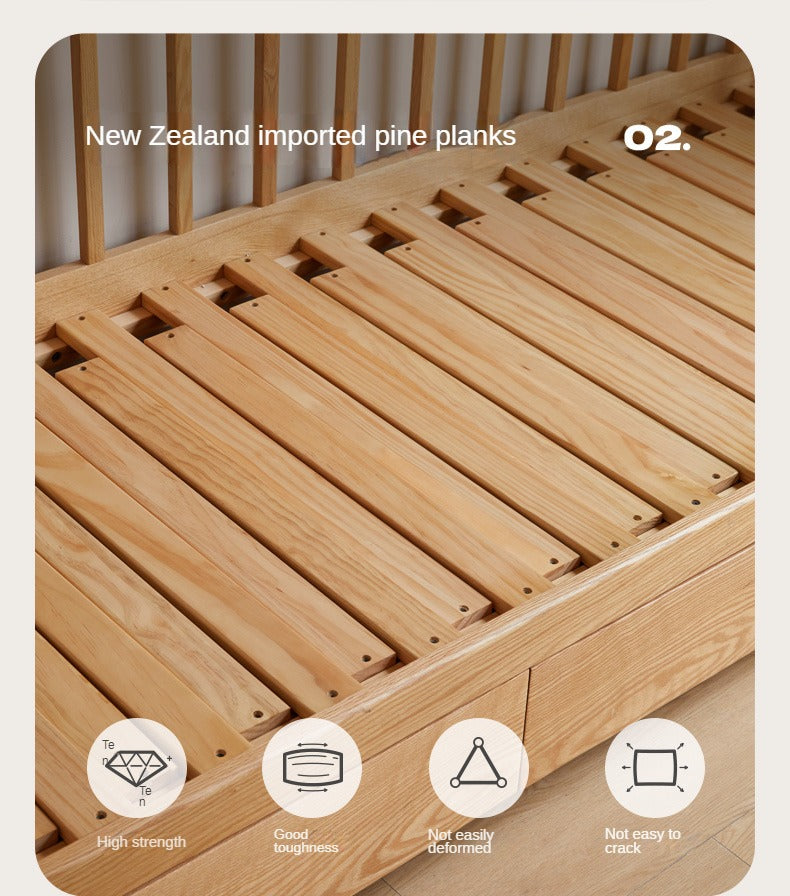 Solid Oak Wood Storage Sofa Bed - Convertible Sitting & Sleeping Furniture for Small Spaces, Living Room, Guest Room & Apartments