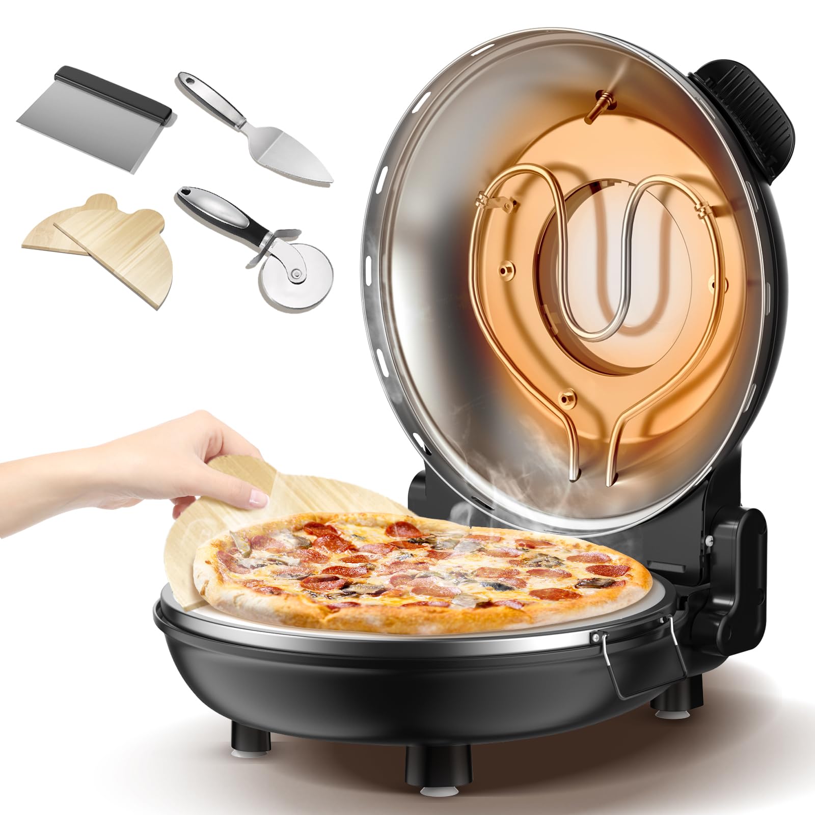 **Upgrade 12 Inch Electric Pizza Oven – 1200W Portable Countertop Pizza Maker with Viewing Window & Timer – Heats to 800°F – Perfect for Home, Parties, and Outdoor Cooking – Bake Restaurant-Quality Pizza Easily**